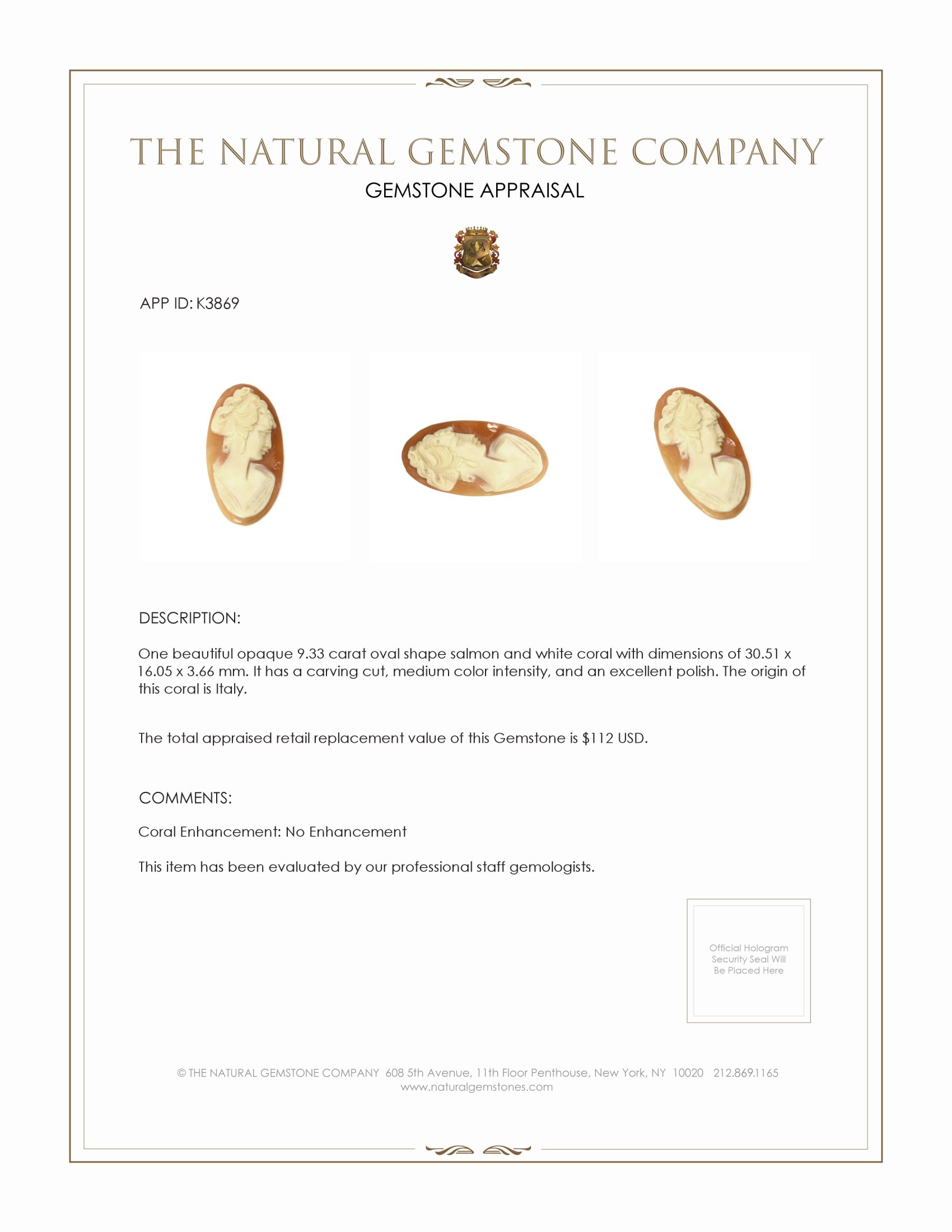 9.33 Ct. Coral from Italy