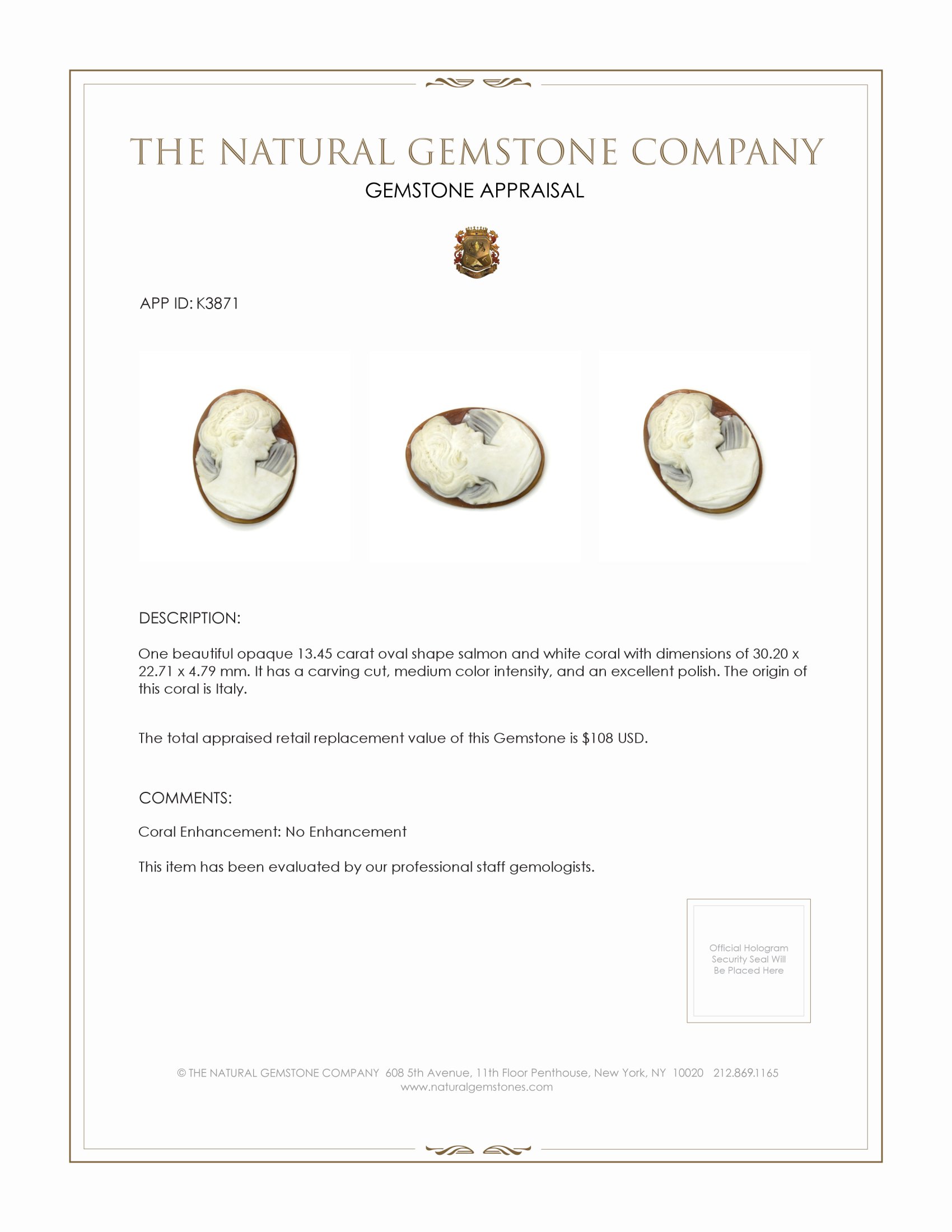 13.45 Ct. Coral from Italy