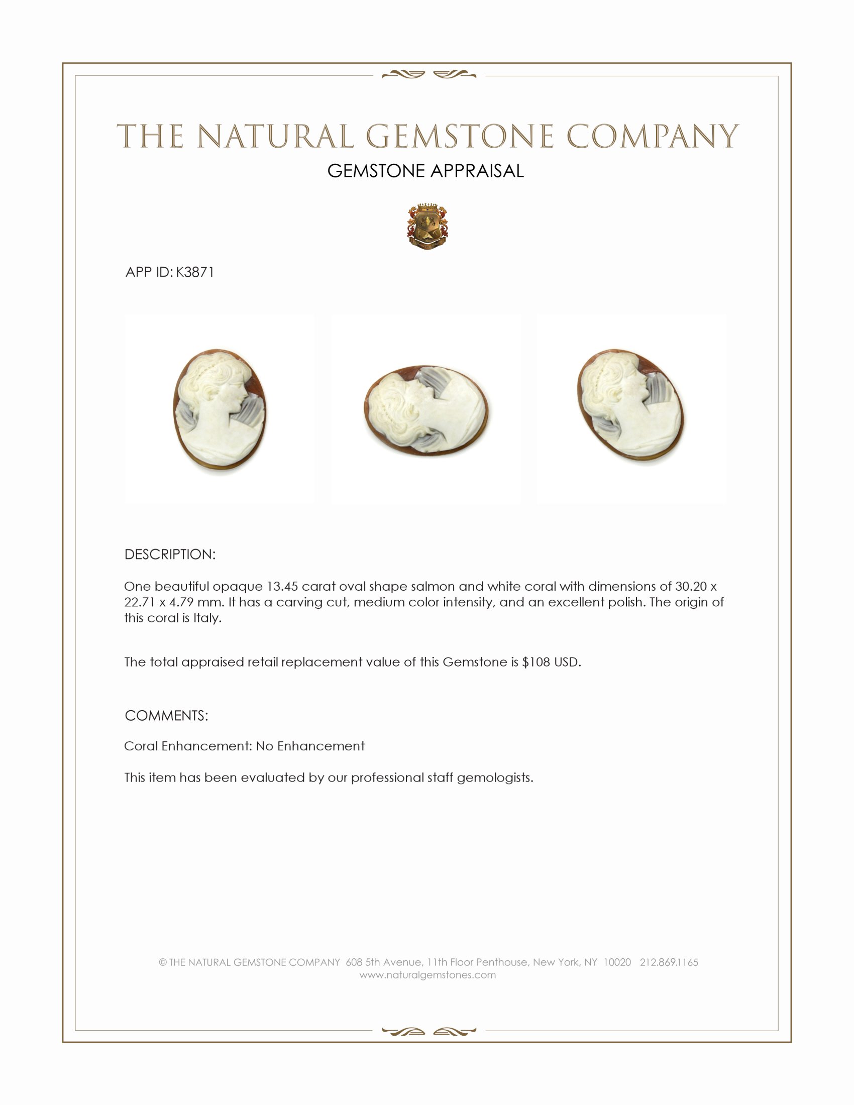 13.45 Ct. Coral from Italy