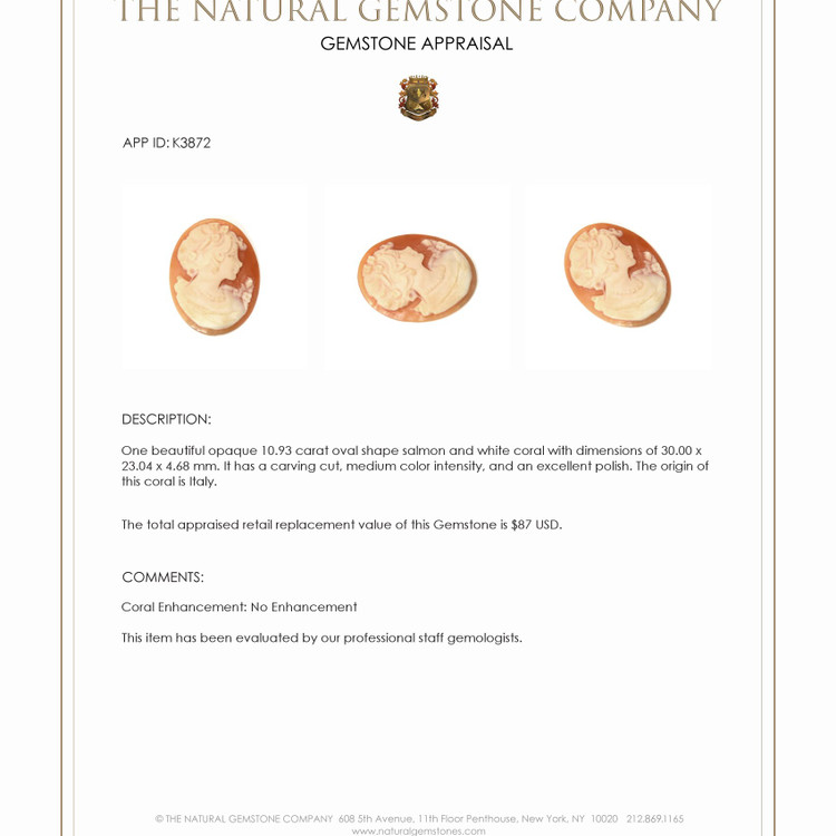 10.93 Ct. Coral from Italy