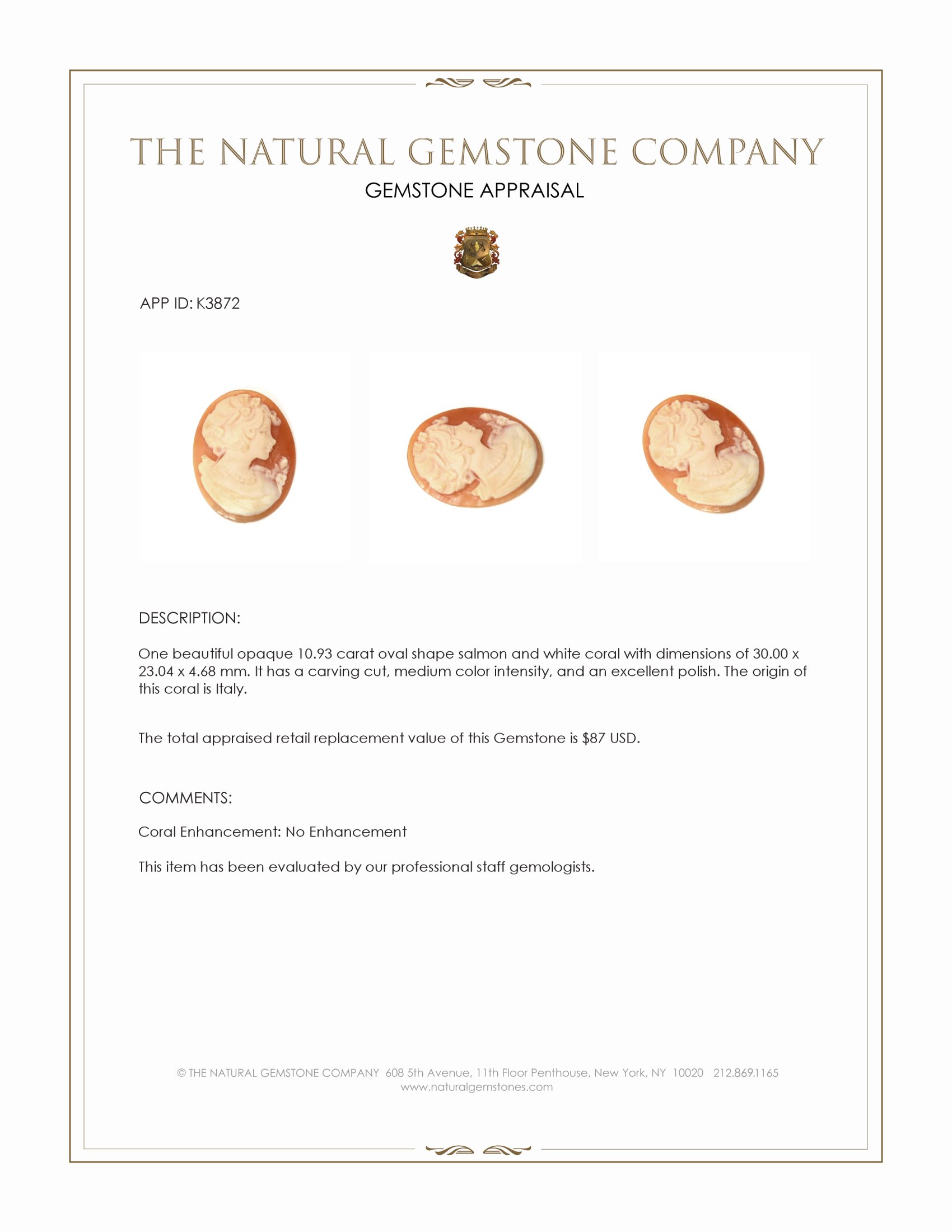 10.93 Ct. Coral from Italy