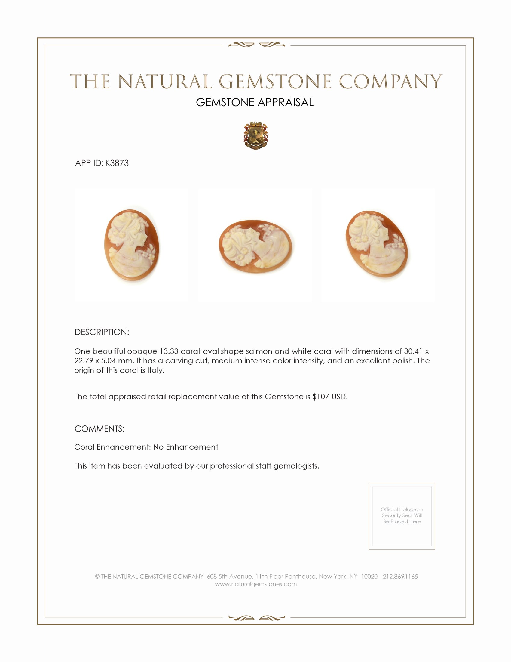 13.33 Ct. Coral from Italy