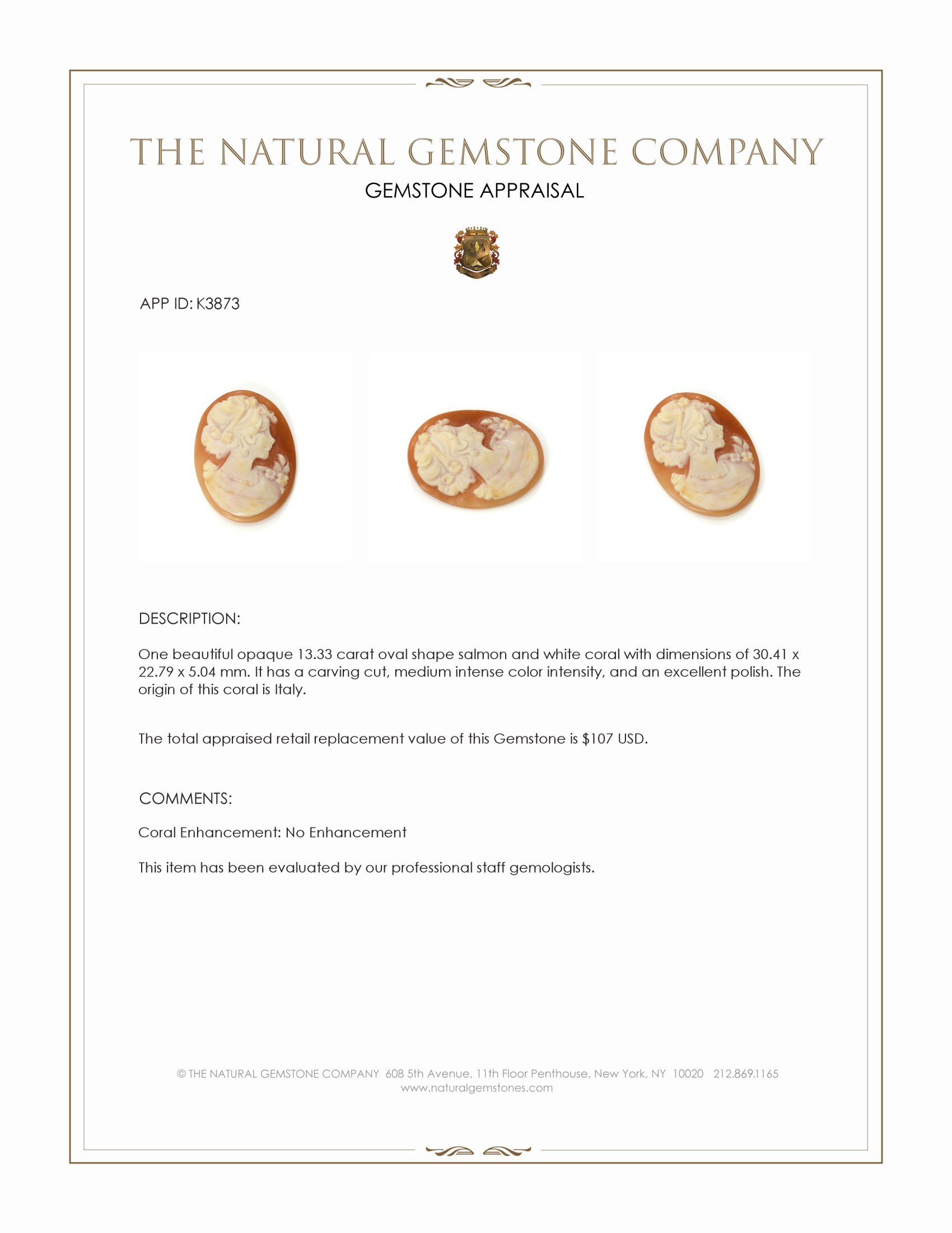 13.33 Ct. Coral from Italy