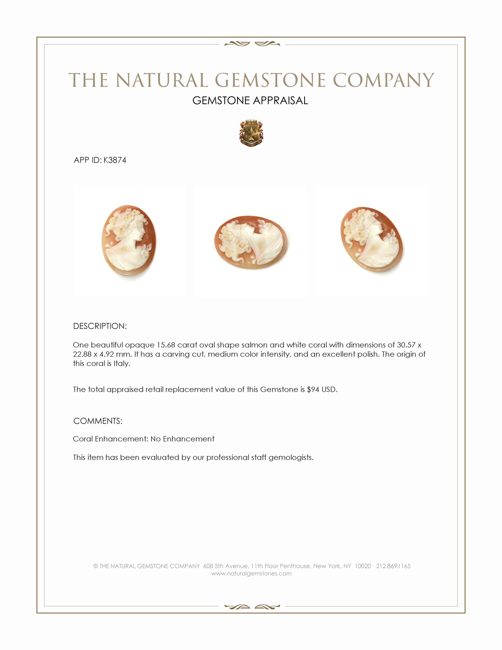 15.68 Ct. Coral from Italy