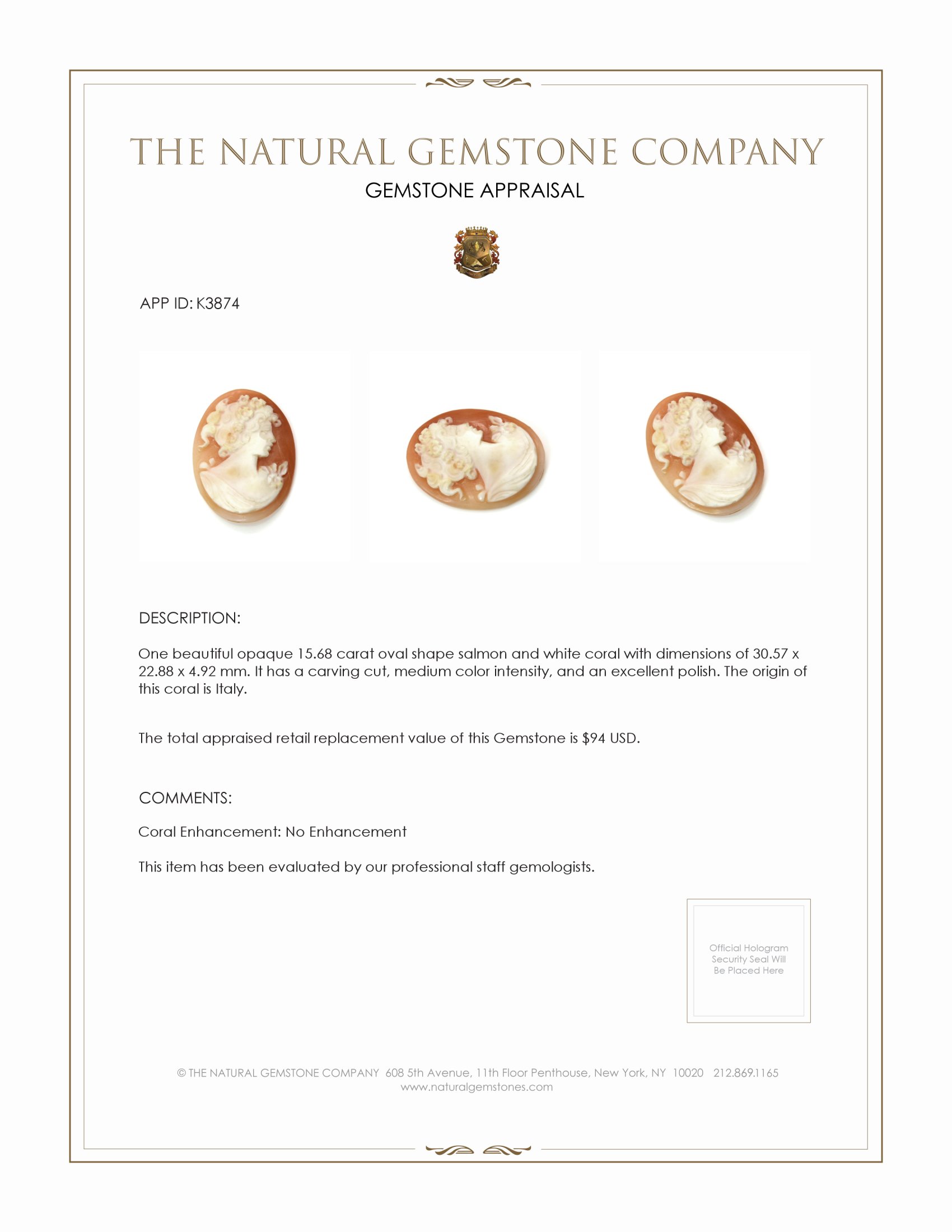 15.68 Ct. Coral from Italy