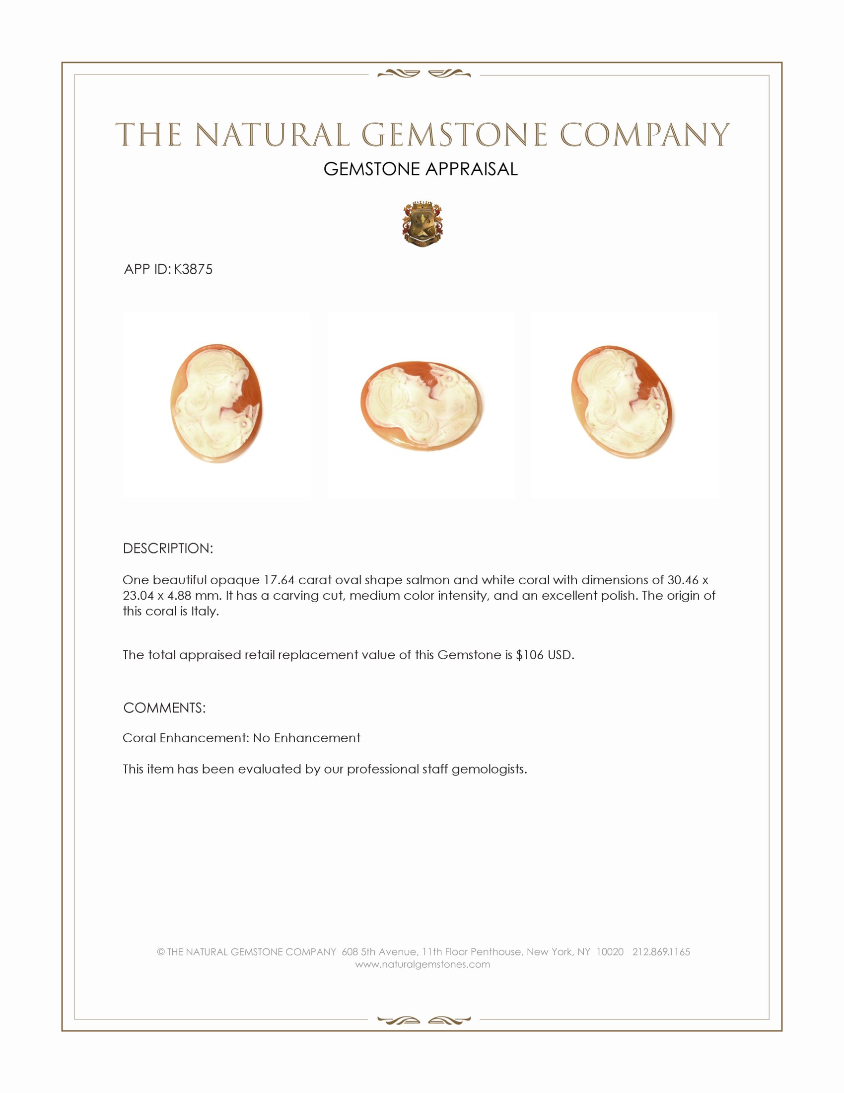 17.64 Ct. Coral from Italy