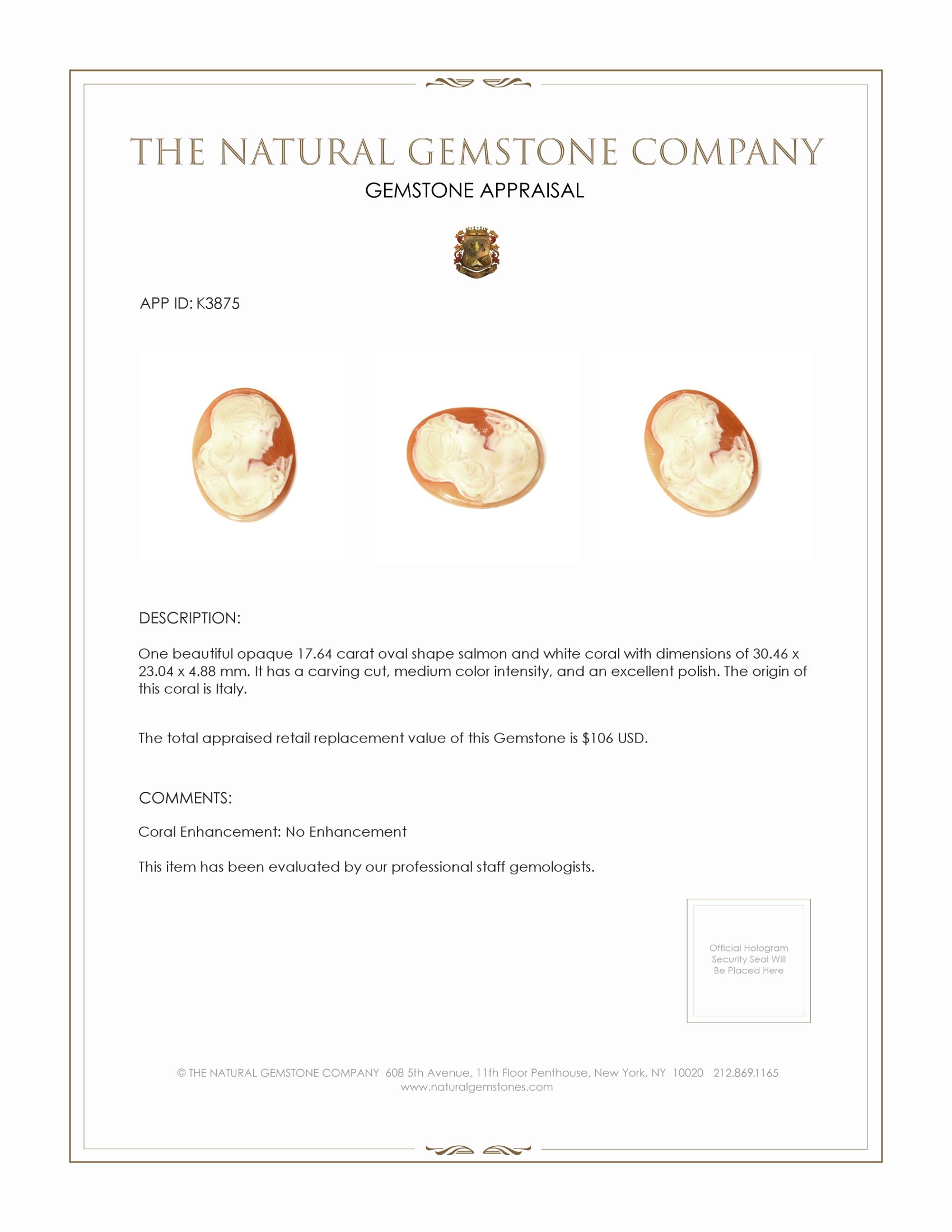 17.64 Ct. Coral from Italy