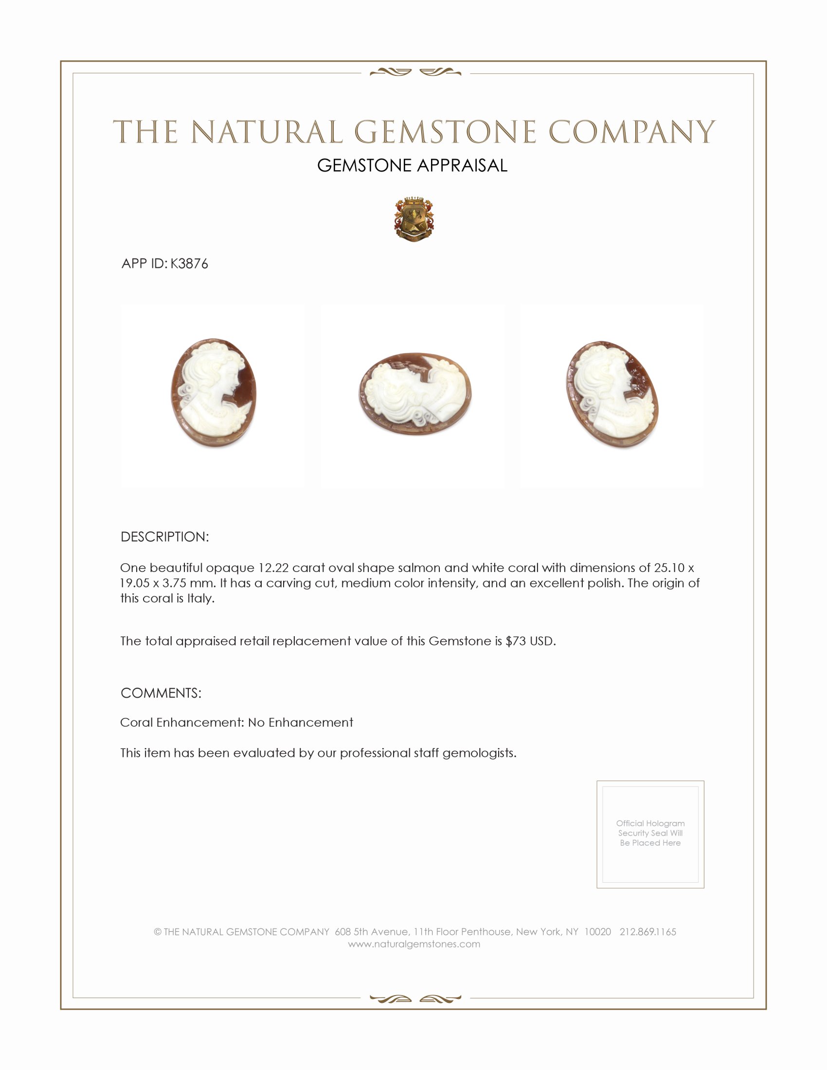 12.22 Ct. Coral from Italy