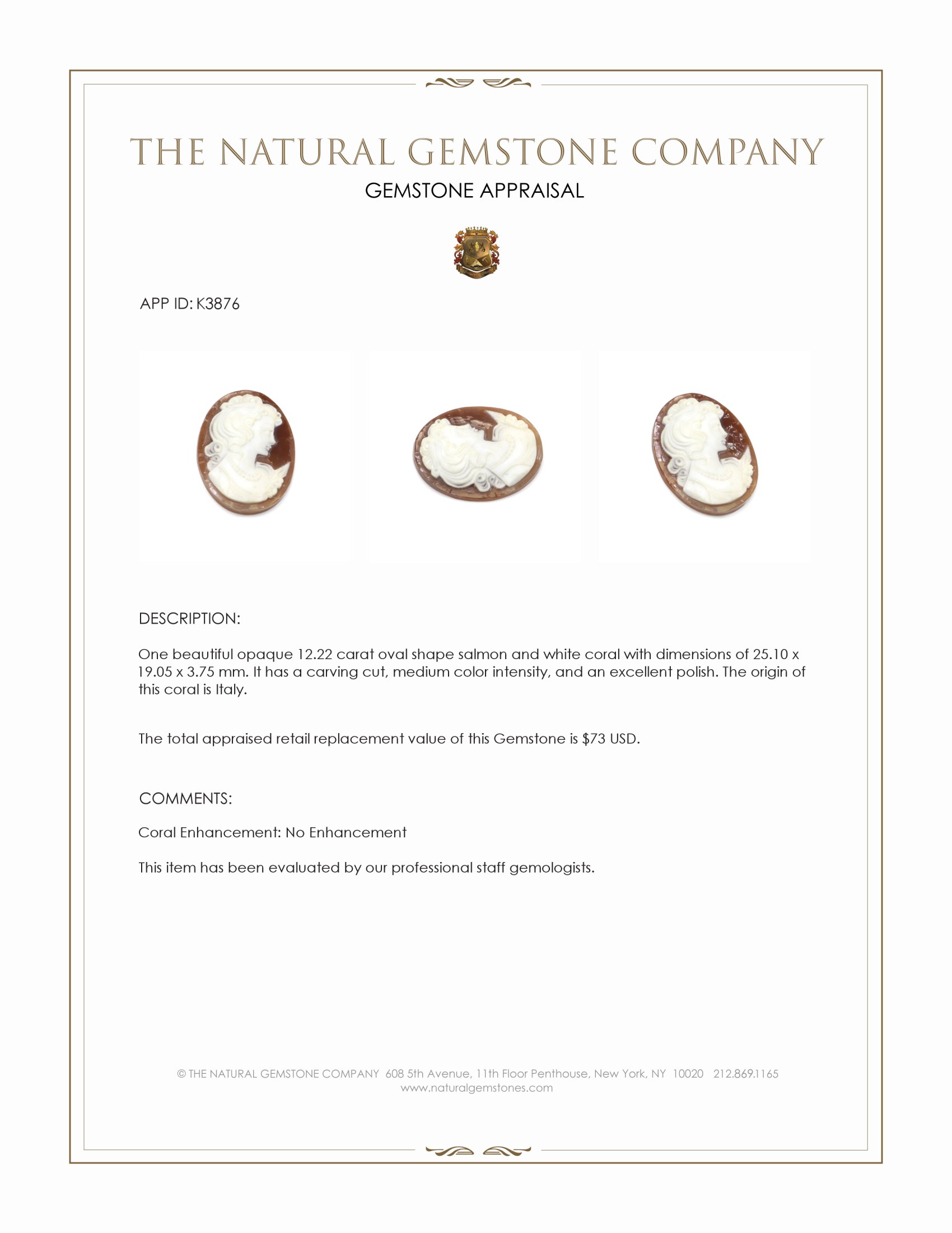 12.22 Ct. Coral from Italy