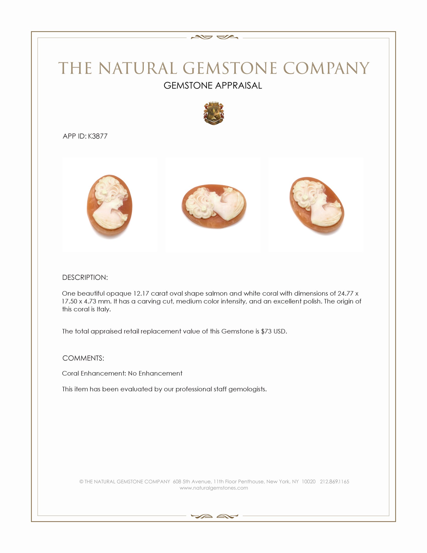 12.17 Ct. Coral from Italy