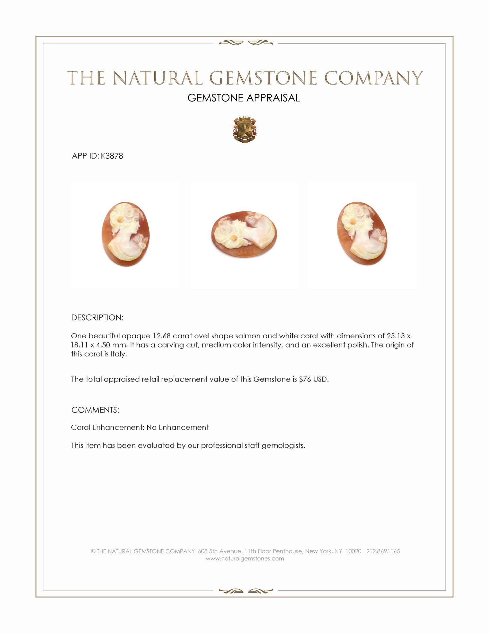 12.68 Ct. Coral from Italy