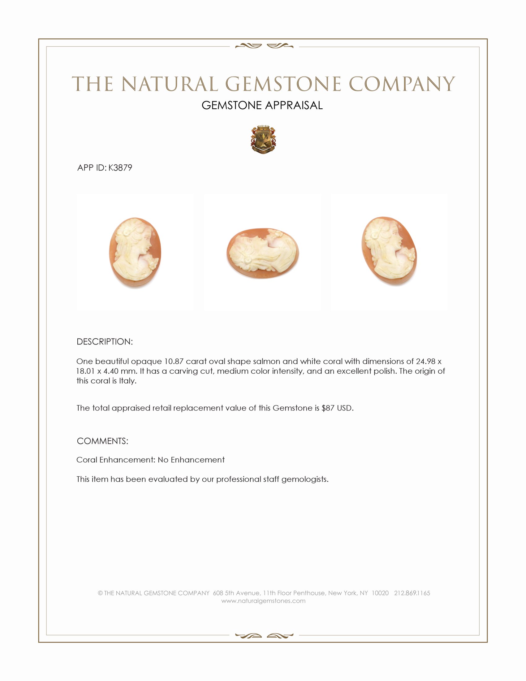 10.87 Ct. Coral from Italy