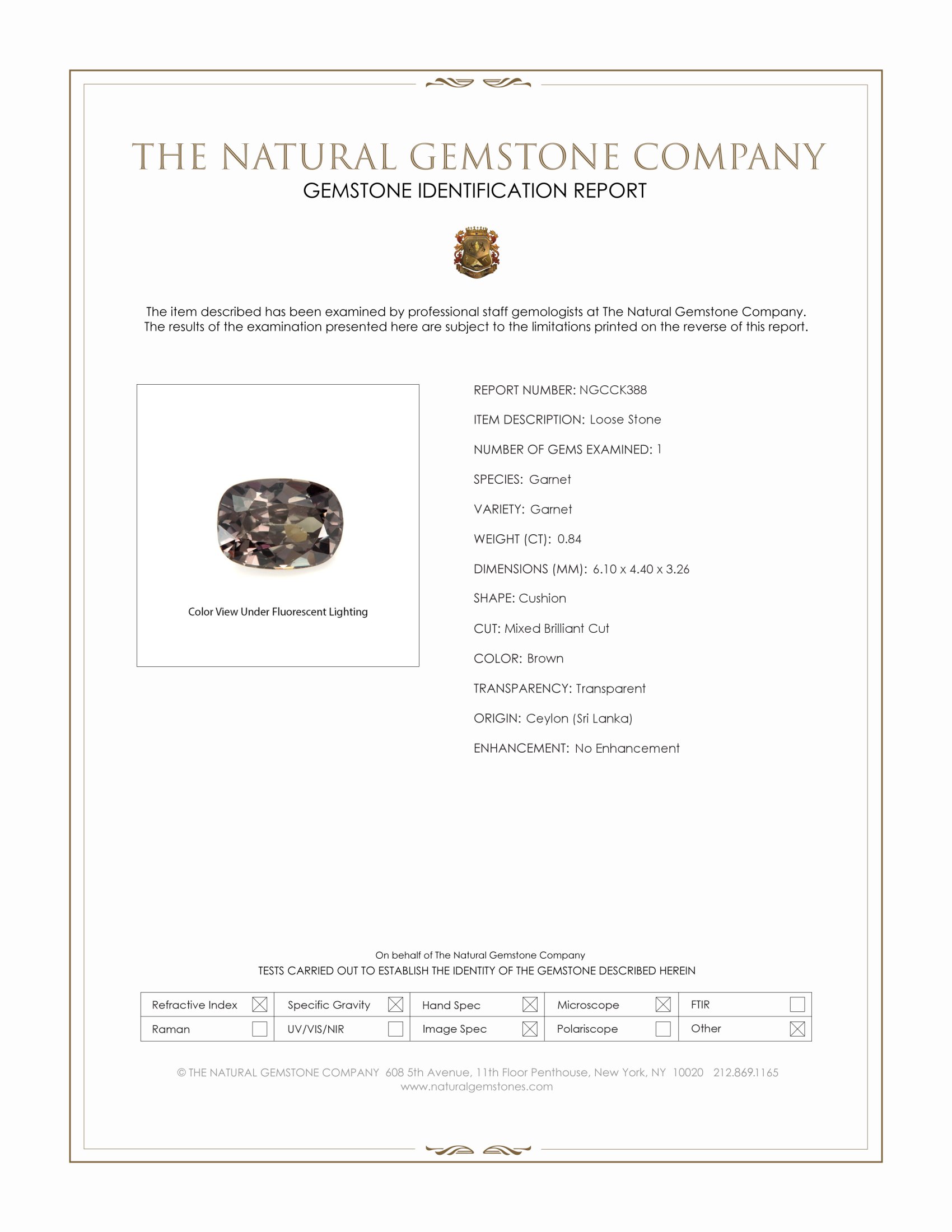 0.84 Ct. Brown Garnet from Ceylon (Sri Lanka)