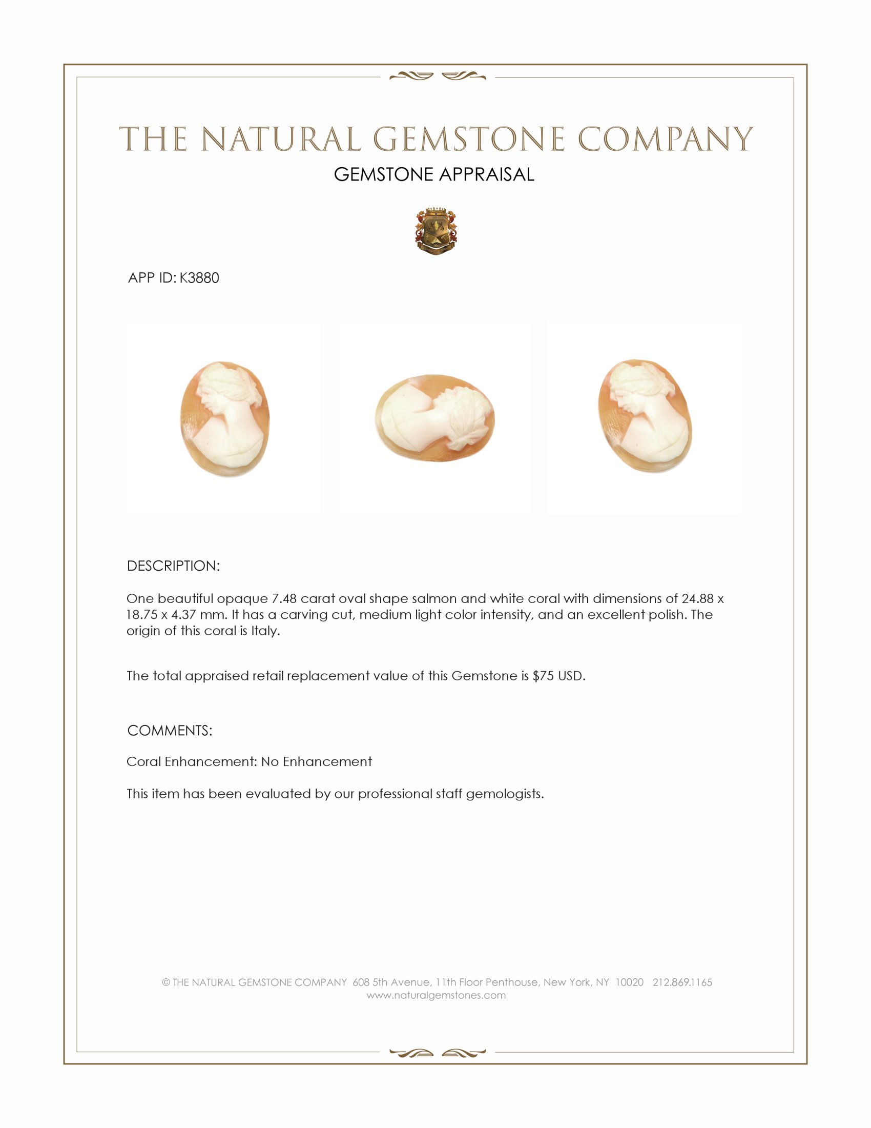 7.48 Ct. Coral from Italy