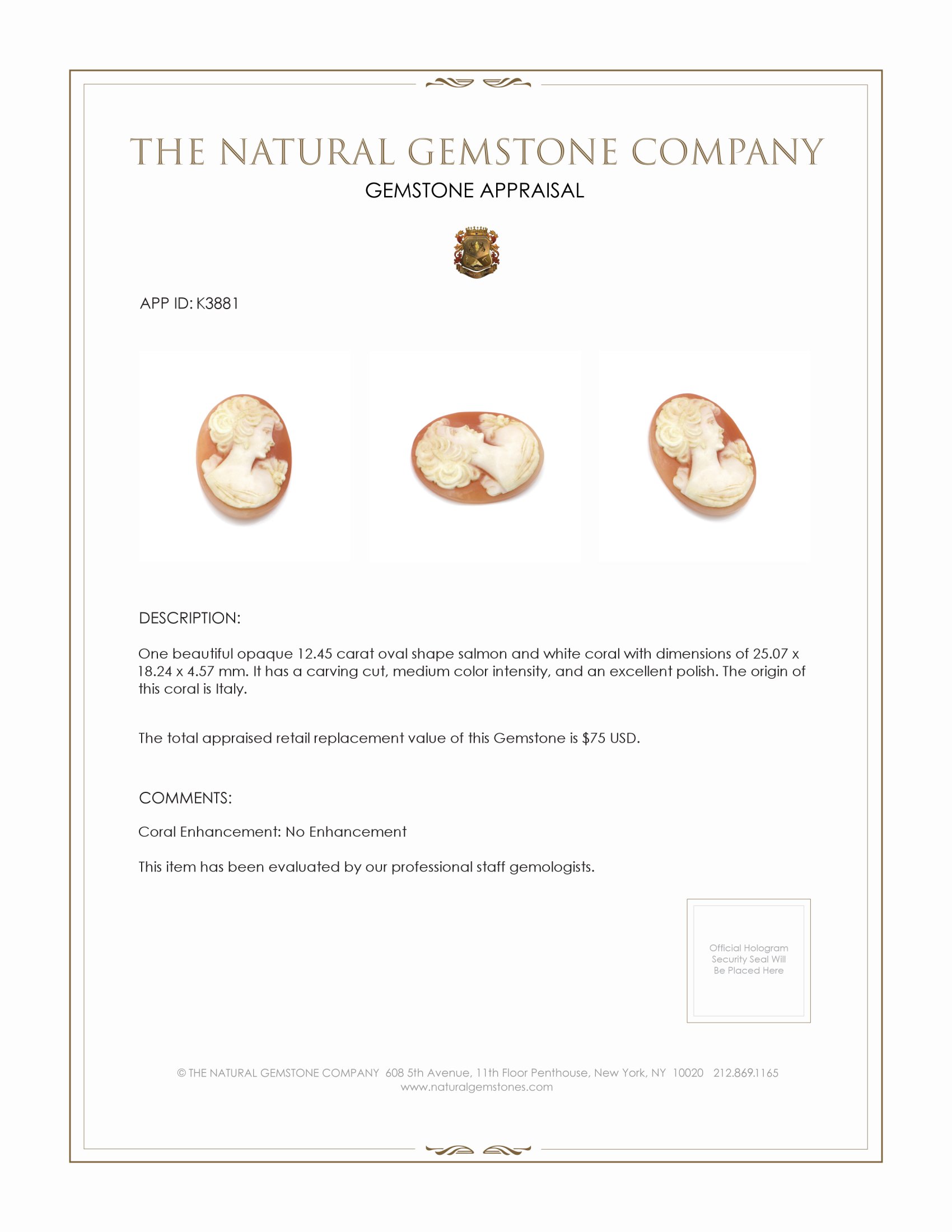 12.45 Ct. Coral from Italy