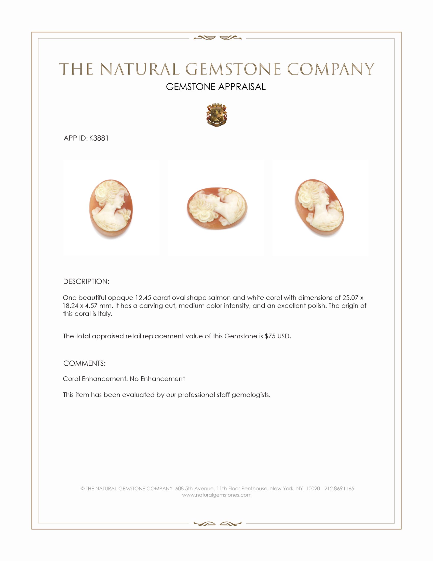 12.45 Ct. Coral from Italy