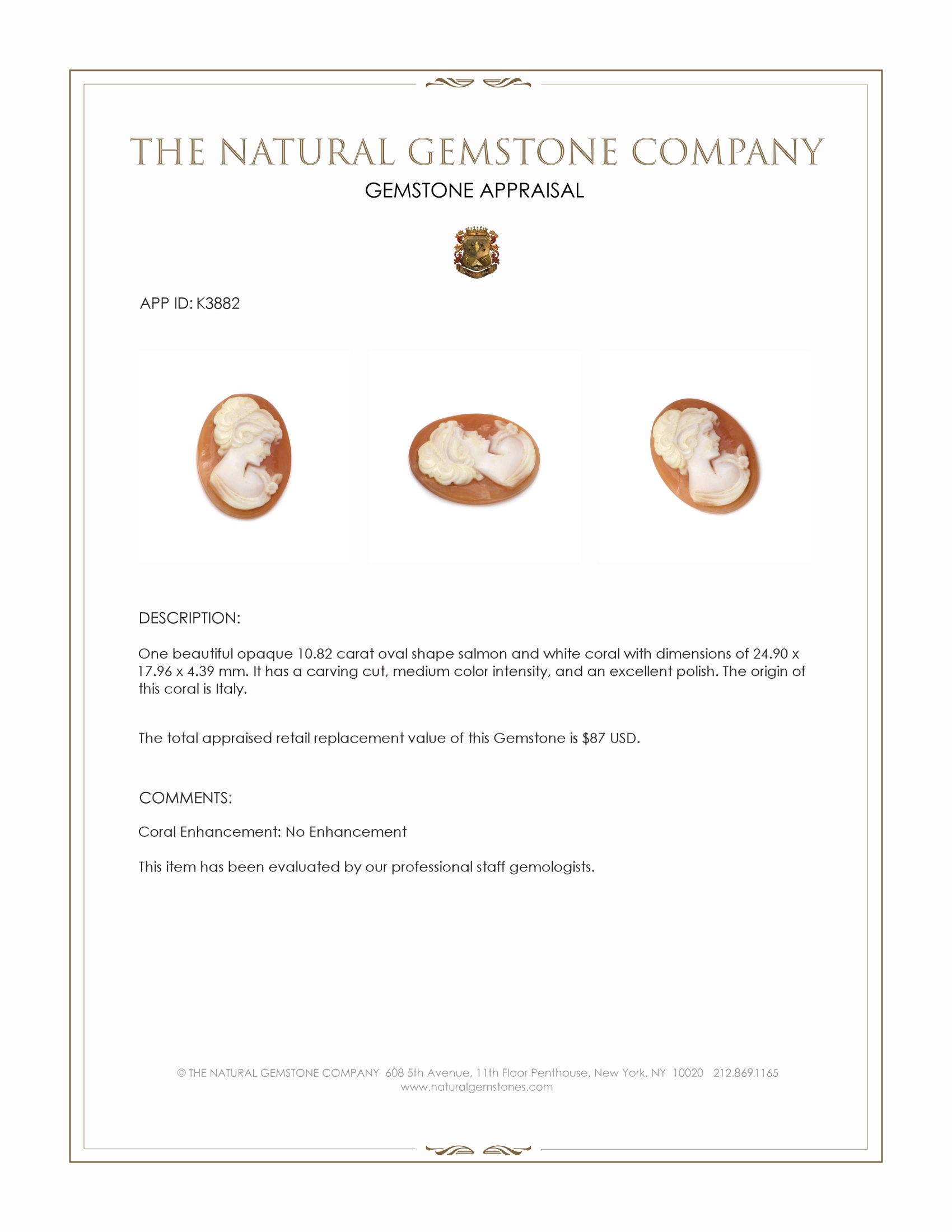 10.82 Ct. Coral from Italy