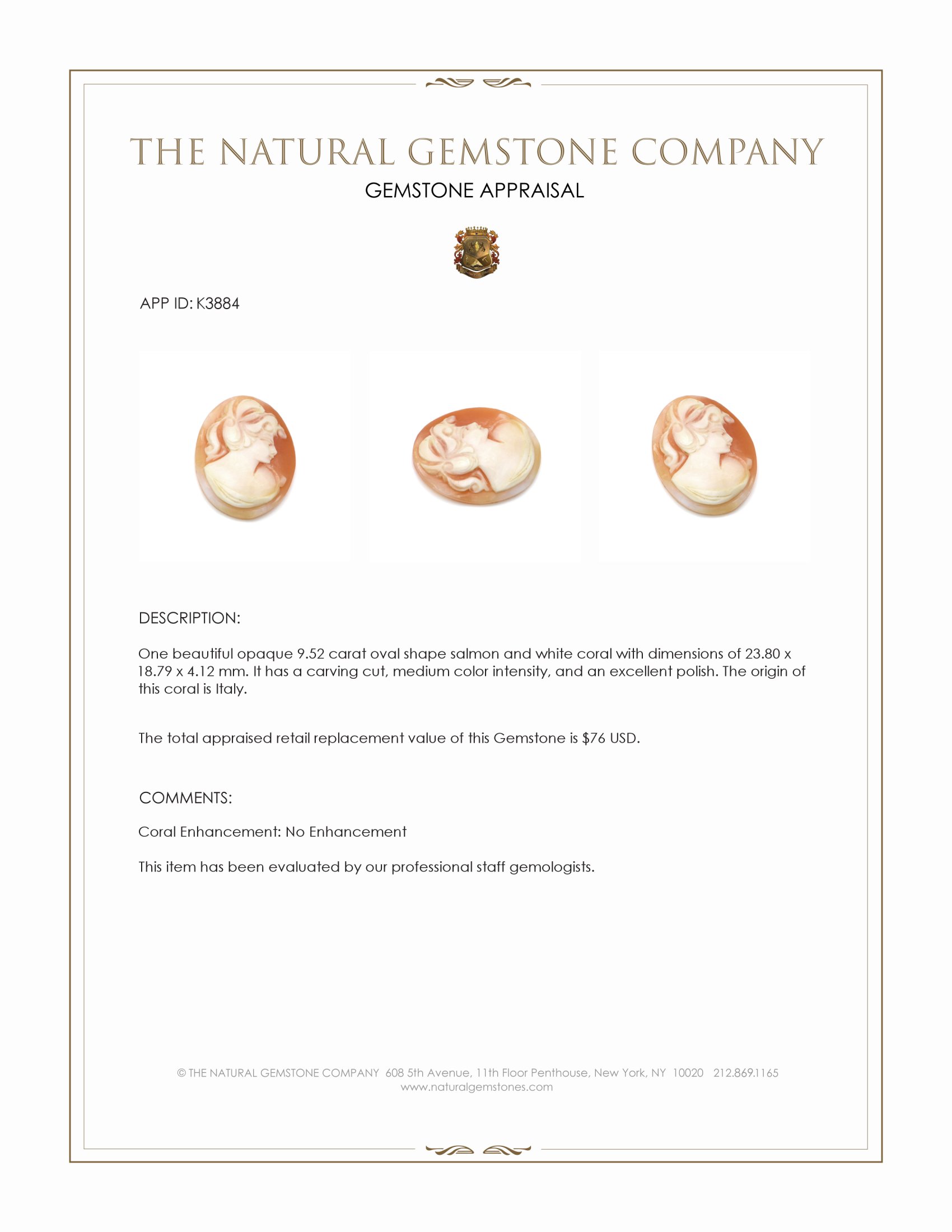 9.52 Ct. Coral from Italy