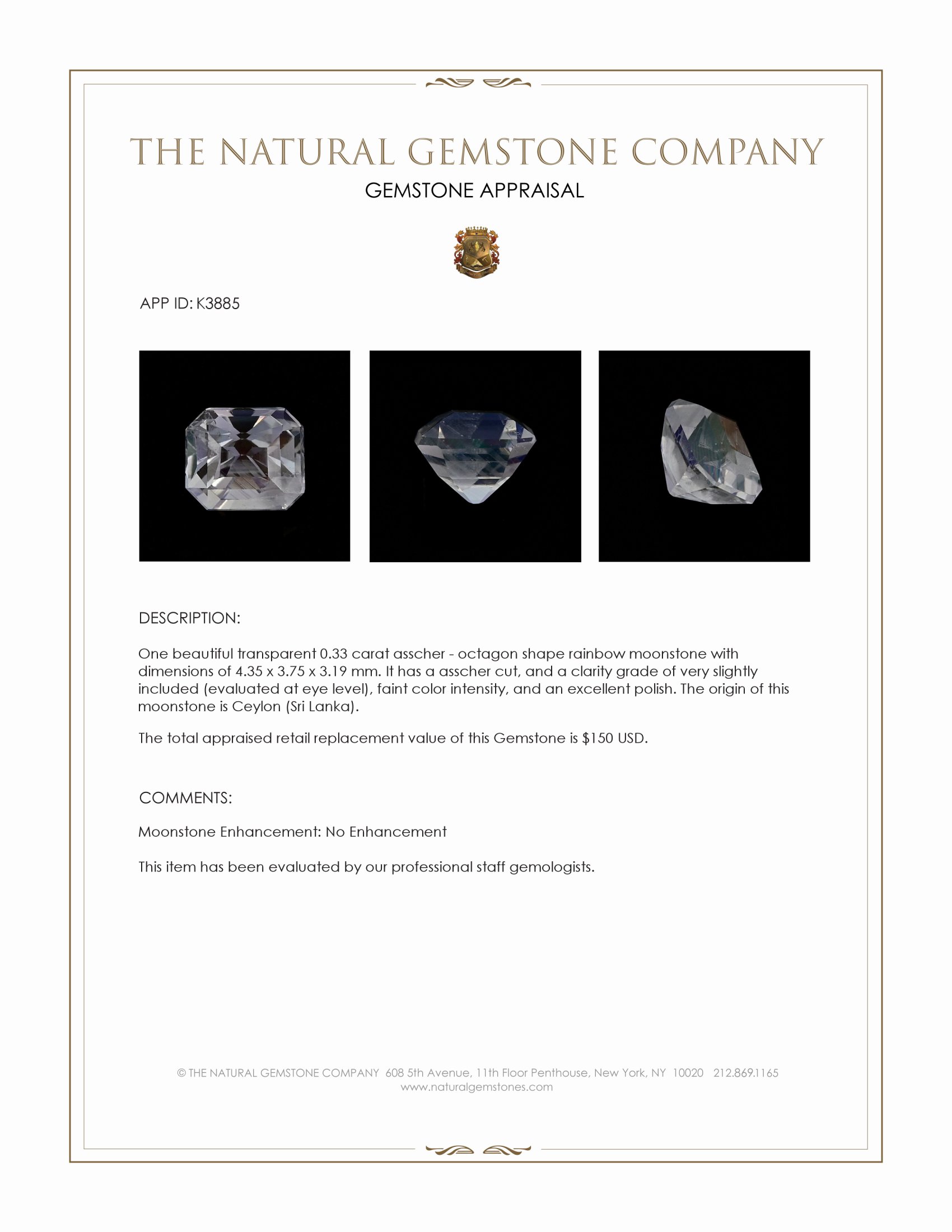 0.33 Ct. Rainbow Moonstone from Ceylon (Sri Lanka)