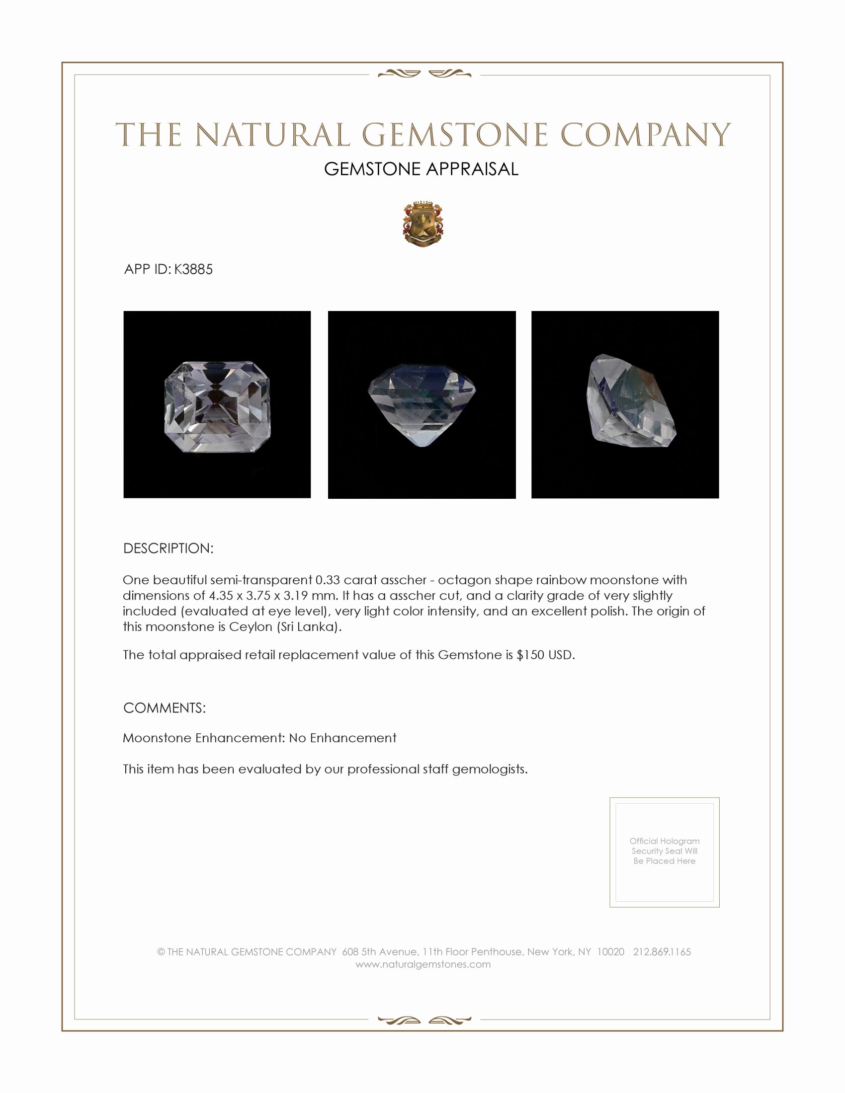 0.33 Ct. Moonstone from Ceylon (Sri Lanka)