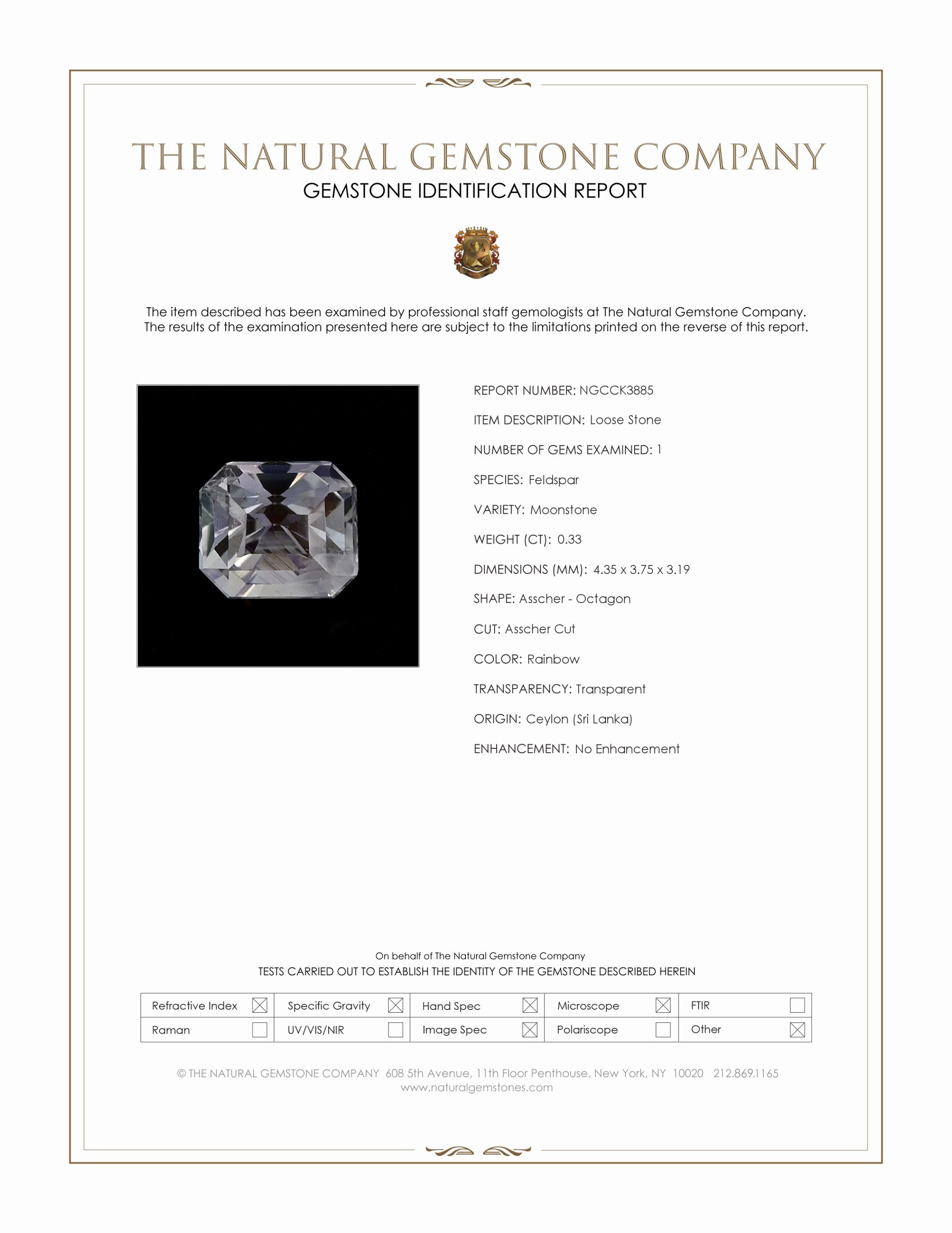 0.33 Ct. Rainbow Moonstone from Ceylon (Sri Lanka)