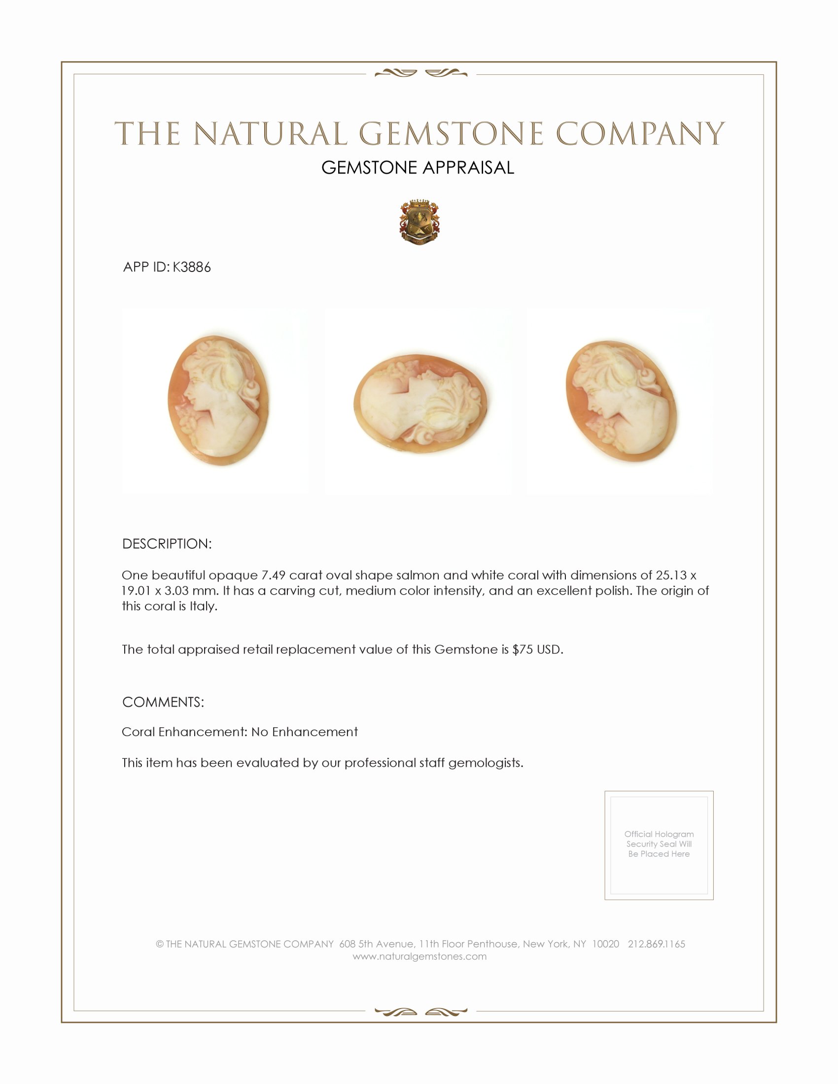 7.49 Ct. Coral from Italy