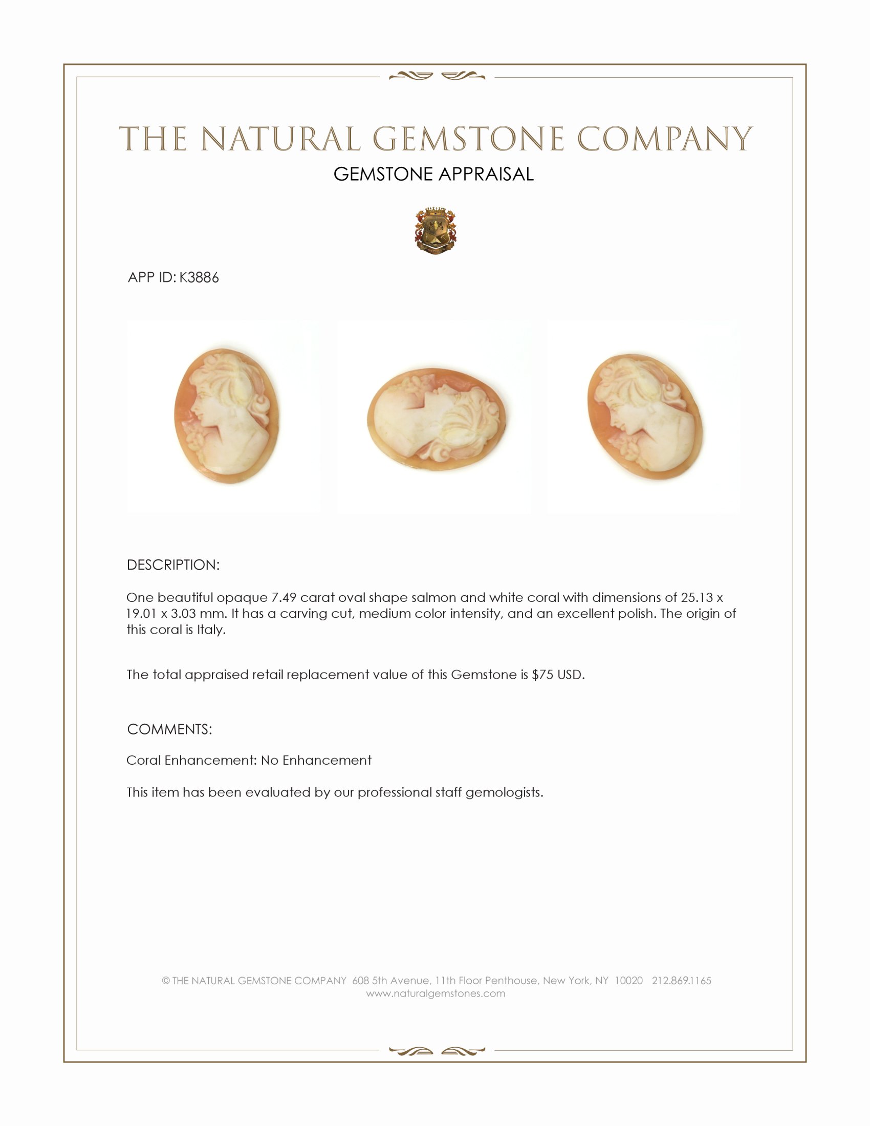 7.49 Ct. Coral from Italy