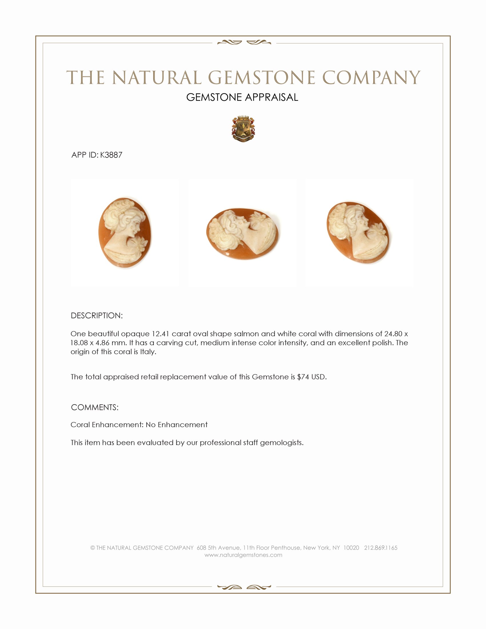 12.41 Ct. Coral from Italy