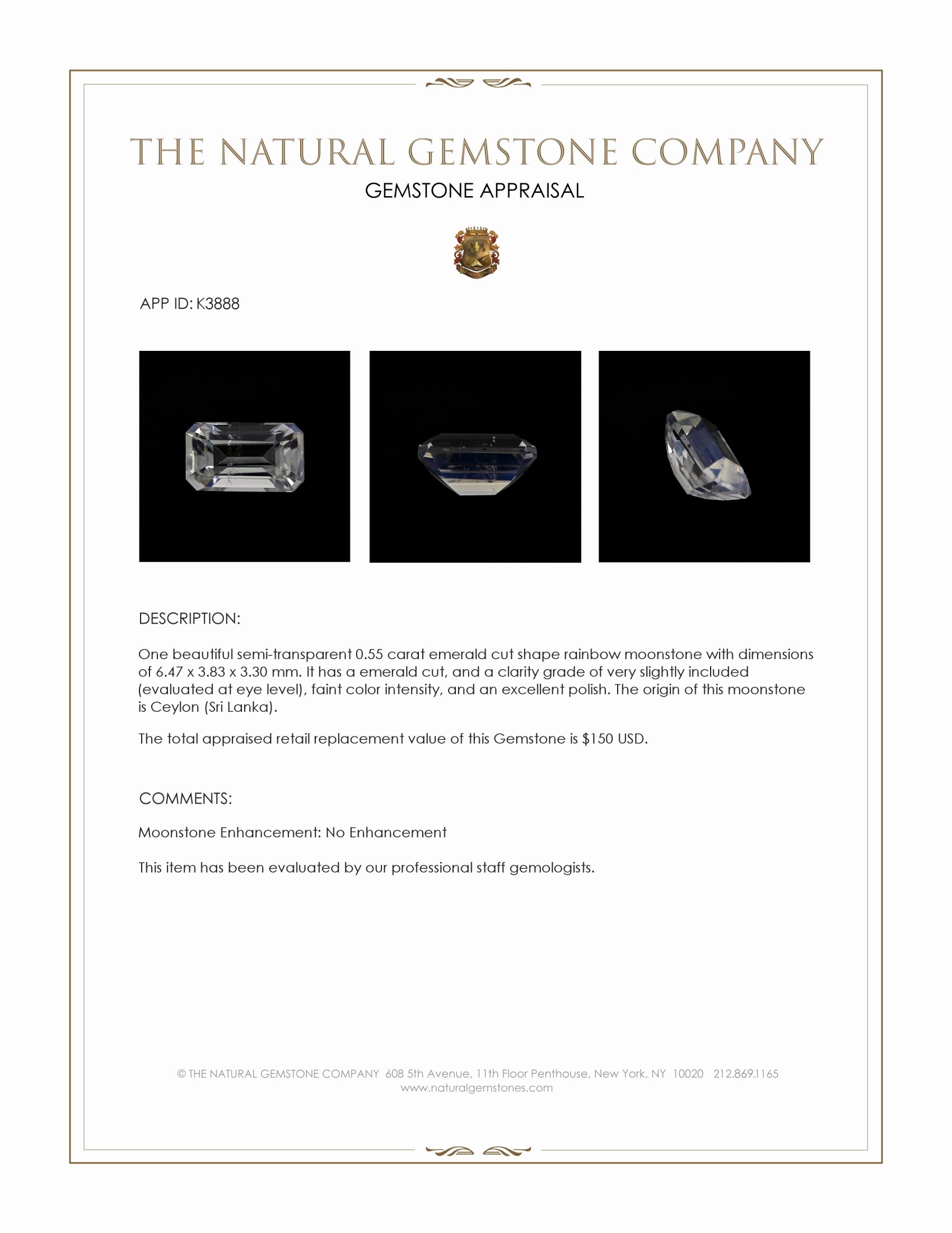 0.55 Ct. Moonstone from Ceylon (Sri Lanka)