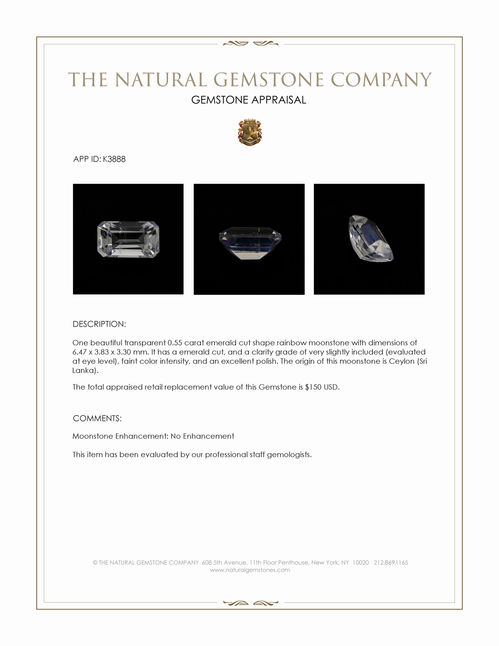 0.55 Ct. Rainbow Moonstone from Ceylon (Sri Lanka)