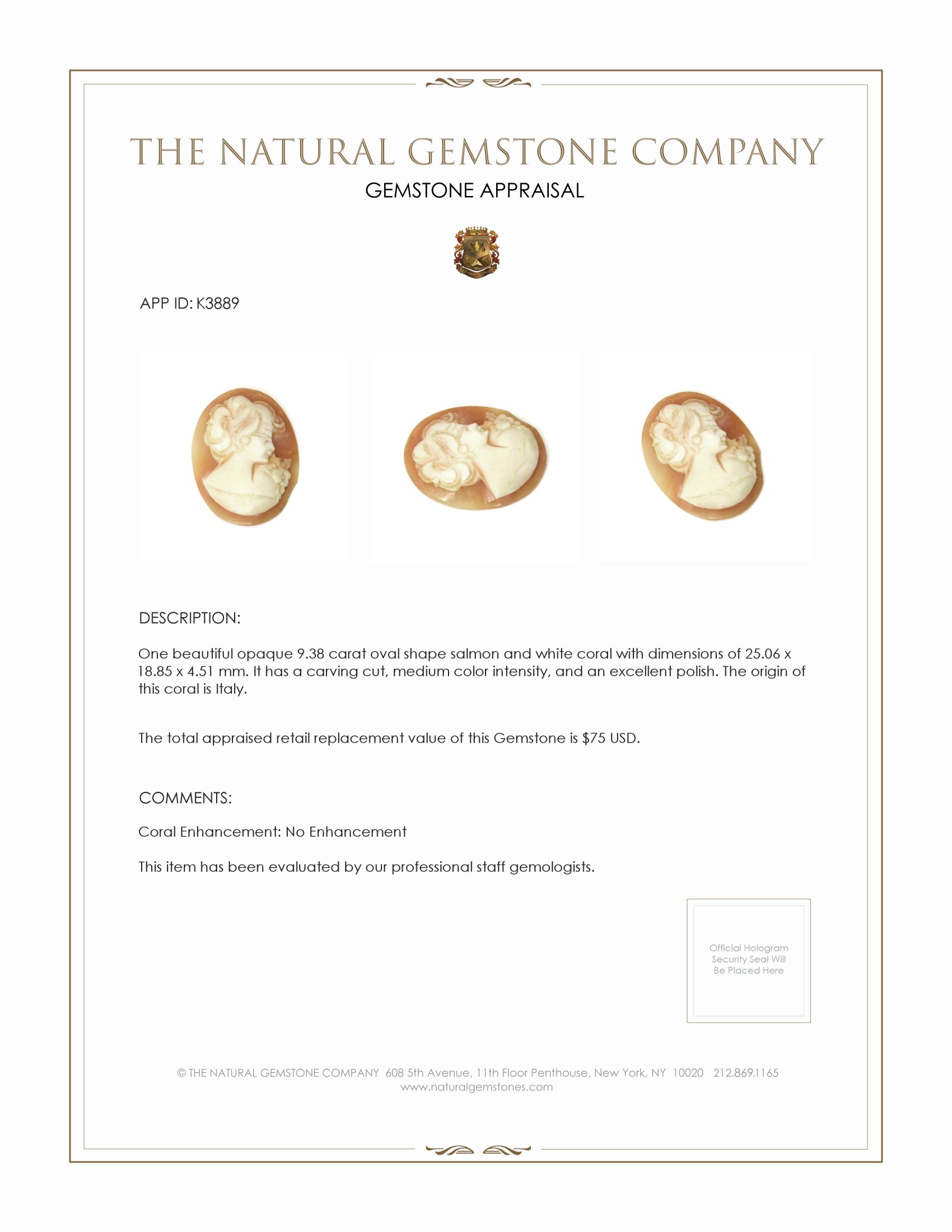 9.38 Ct. Coral from Italy