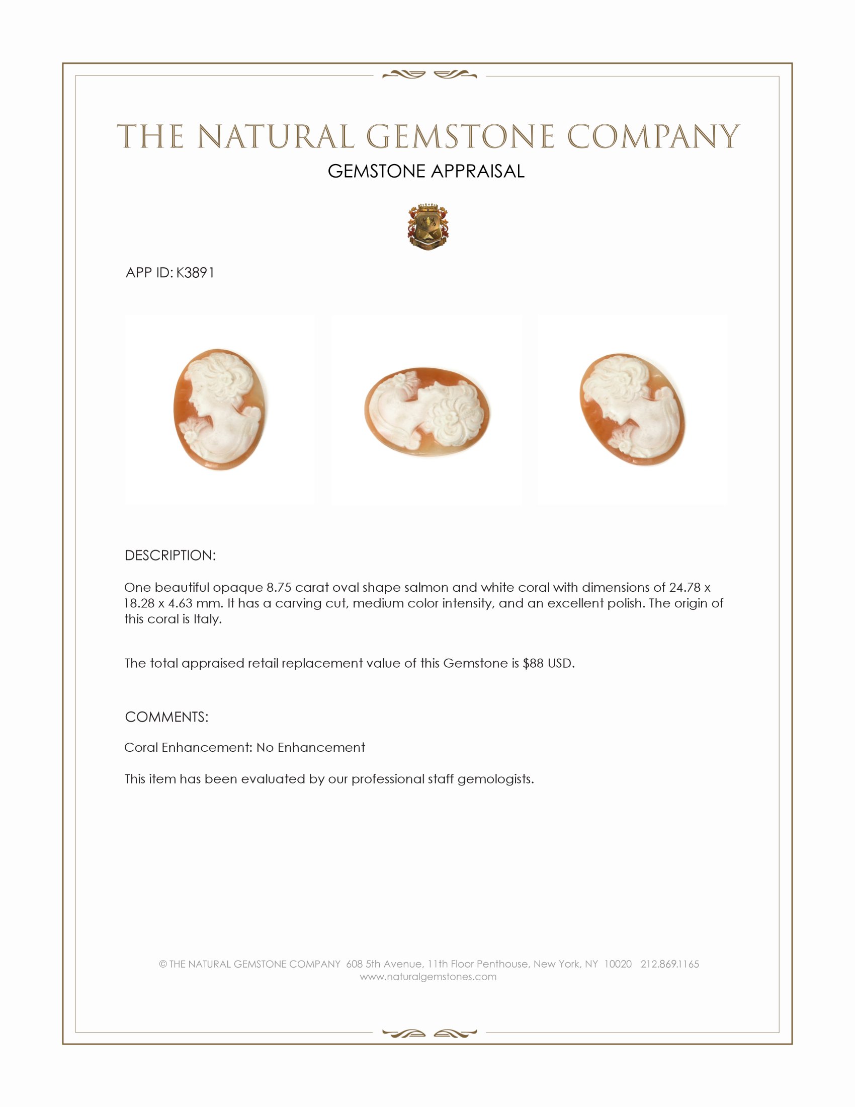 8.75 Ct. Coral from Italy