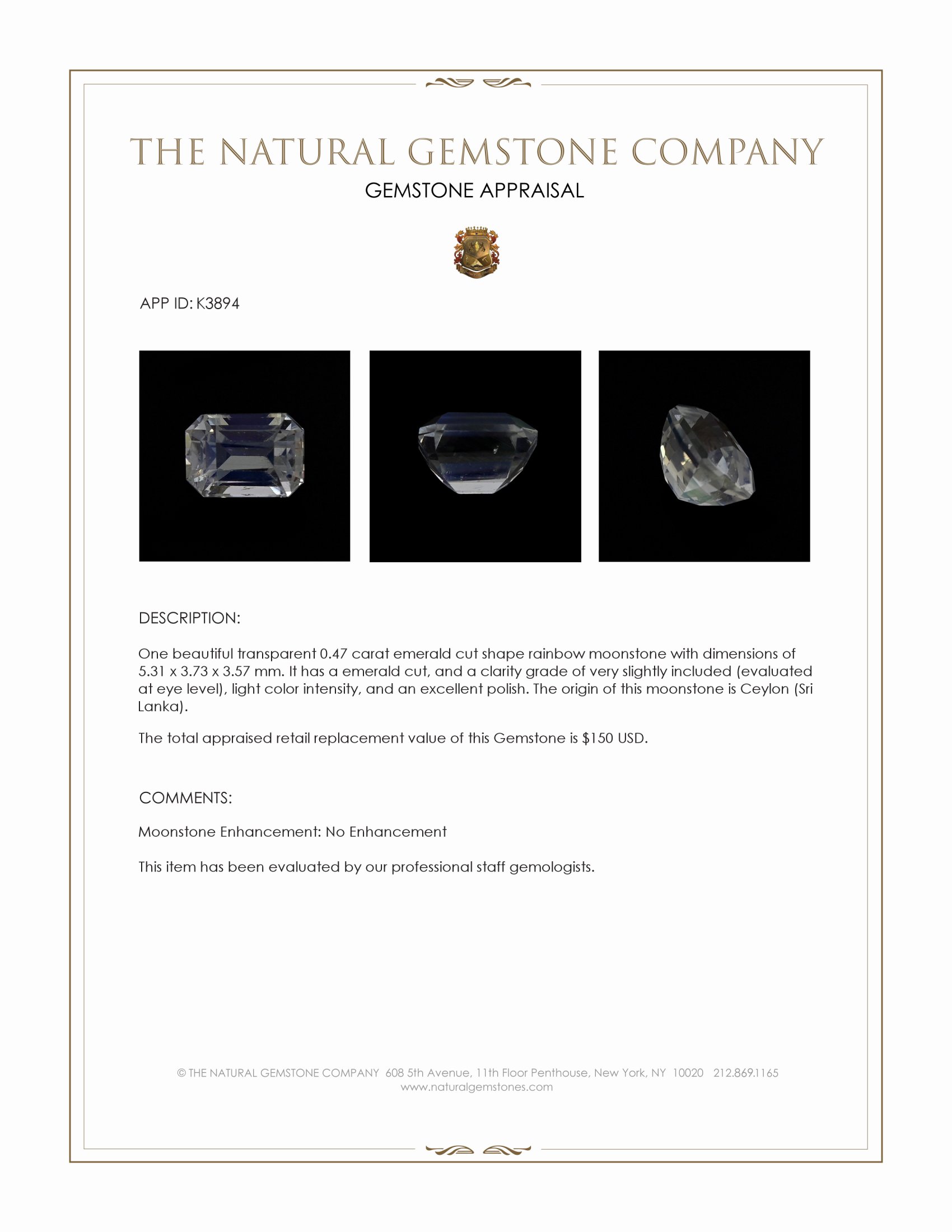 0.47 Ct. Moonstone from Ceylon (Sri Lanka)