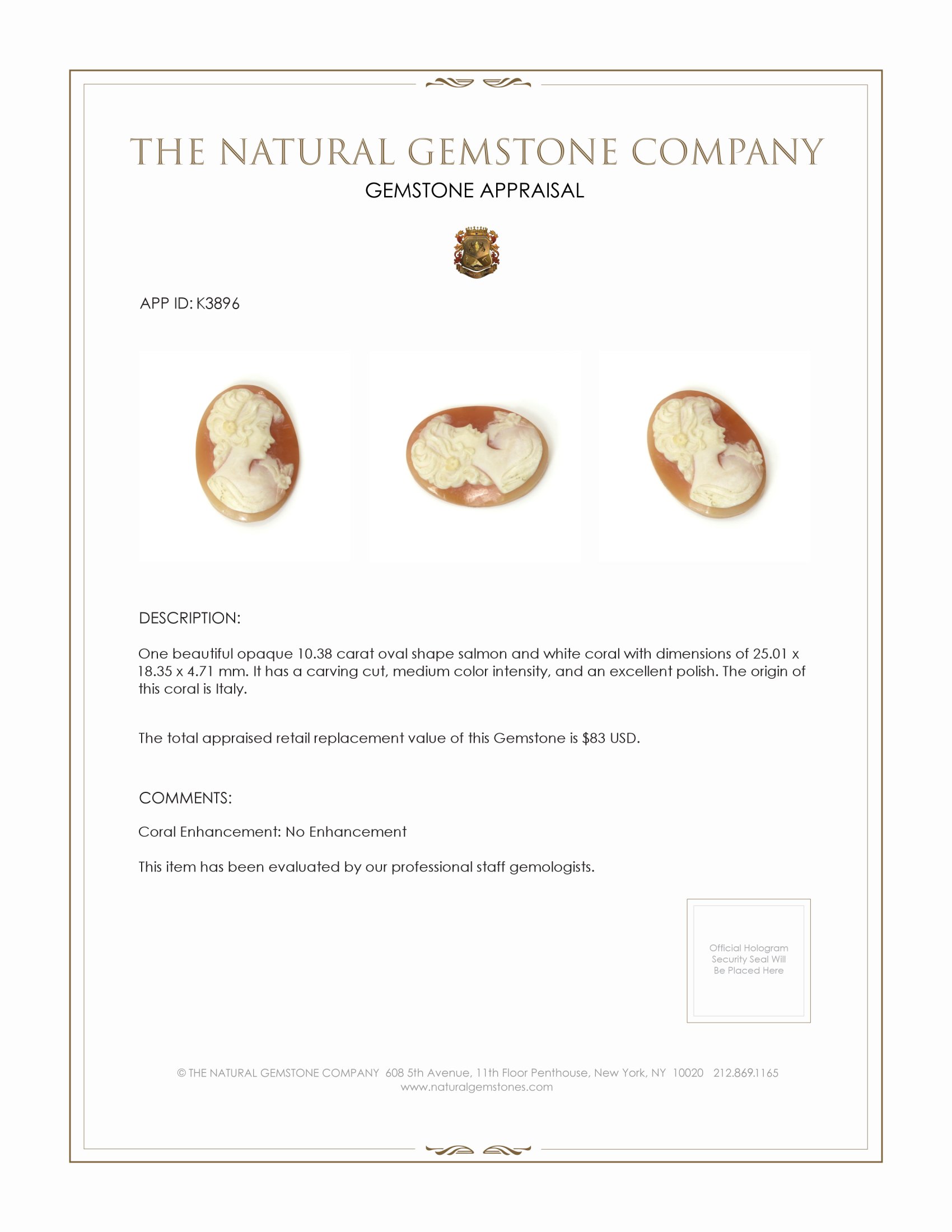 10.38 Ct. Coral from Italy