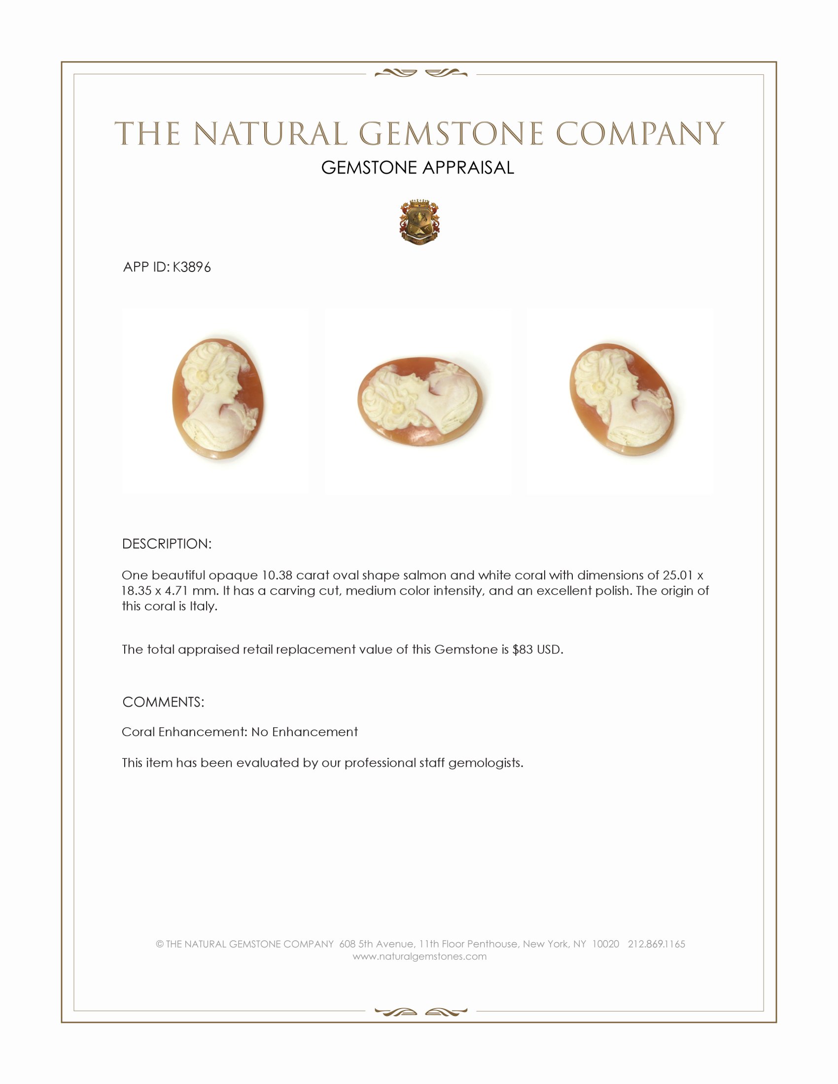 10.38 Ct. Coral from Italy