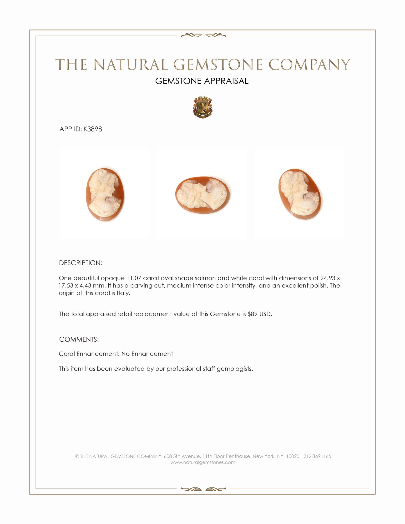 11.07 Ct. Coral from Italy