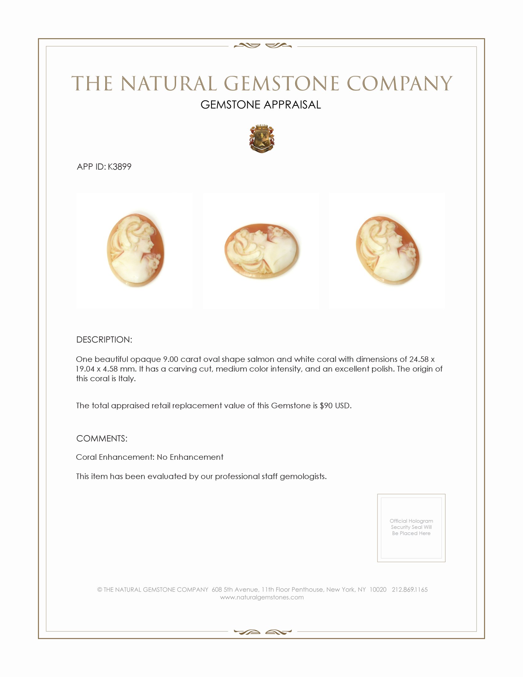 9.00 Ct. Coral from Italy