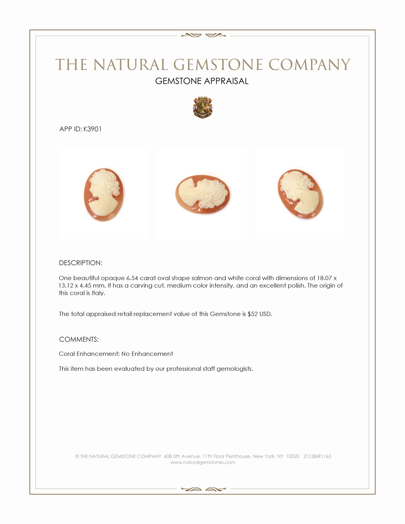 6.54 Ct. Coral from Italy
