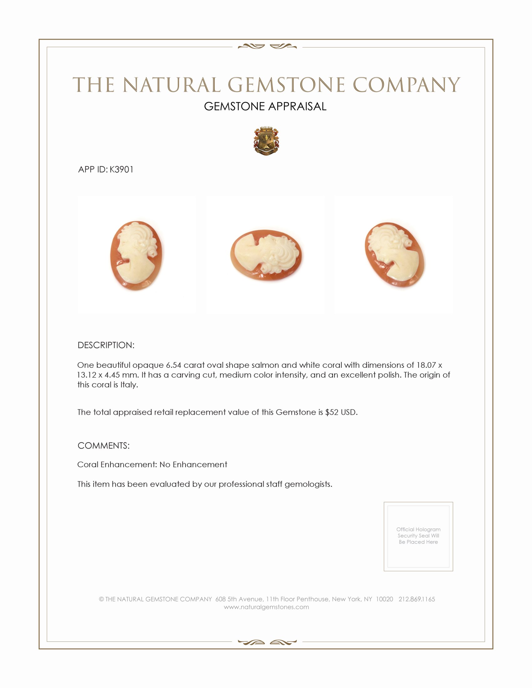 6.54 Ct. Coral from Italy