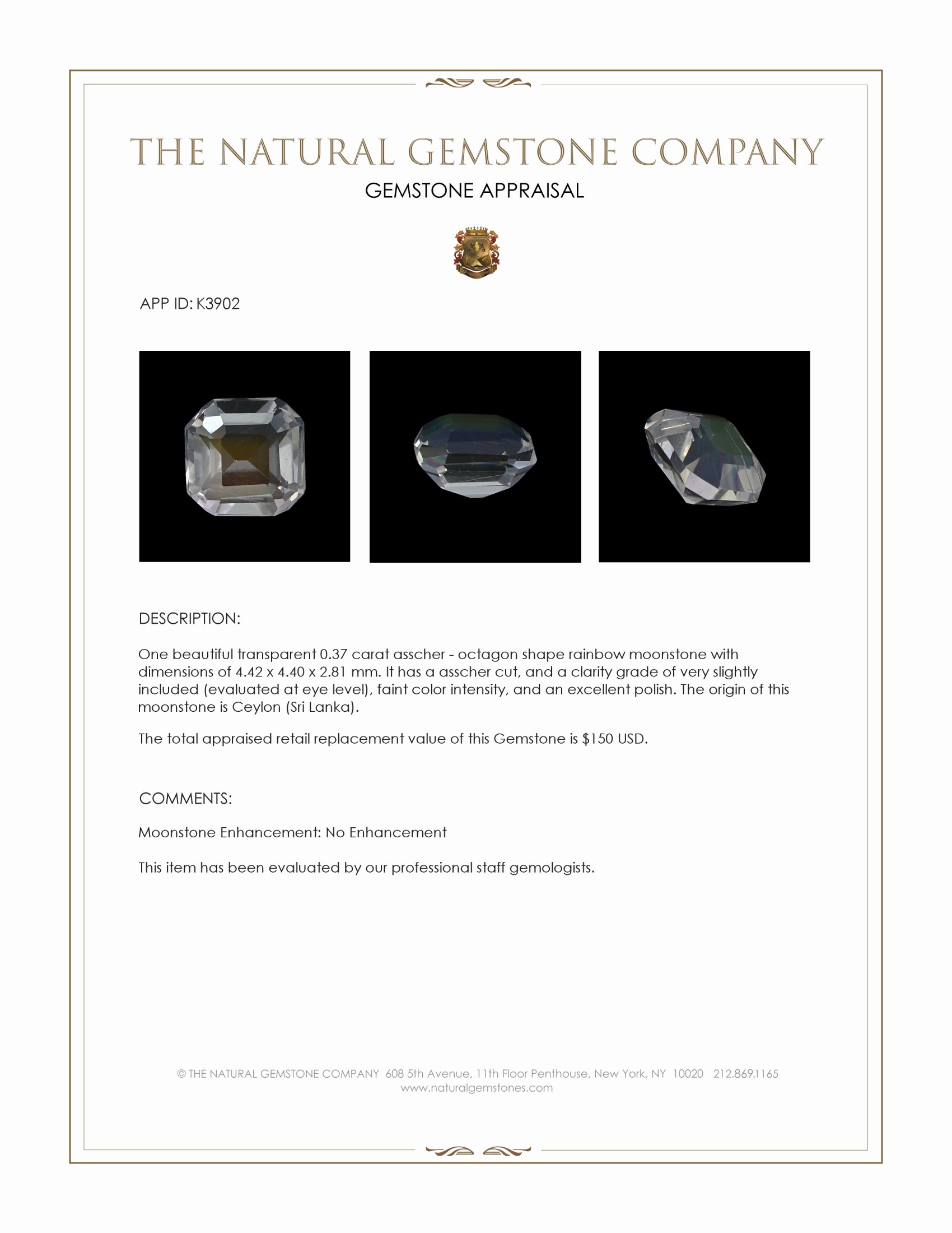 0.37 Ct. Moonstone from Ceylon (Sri Lanka)