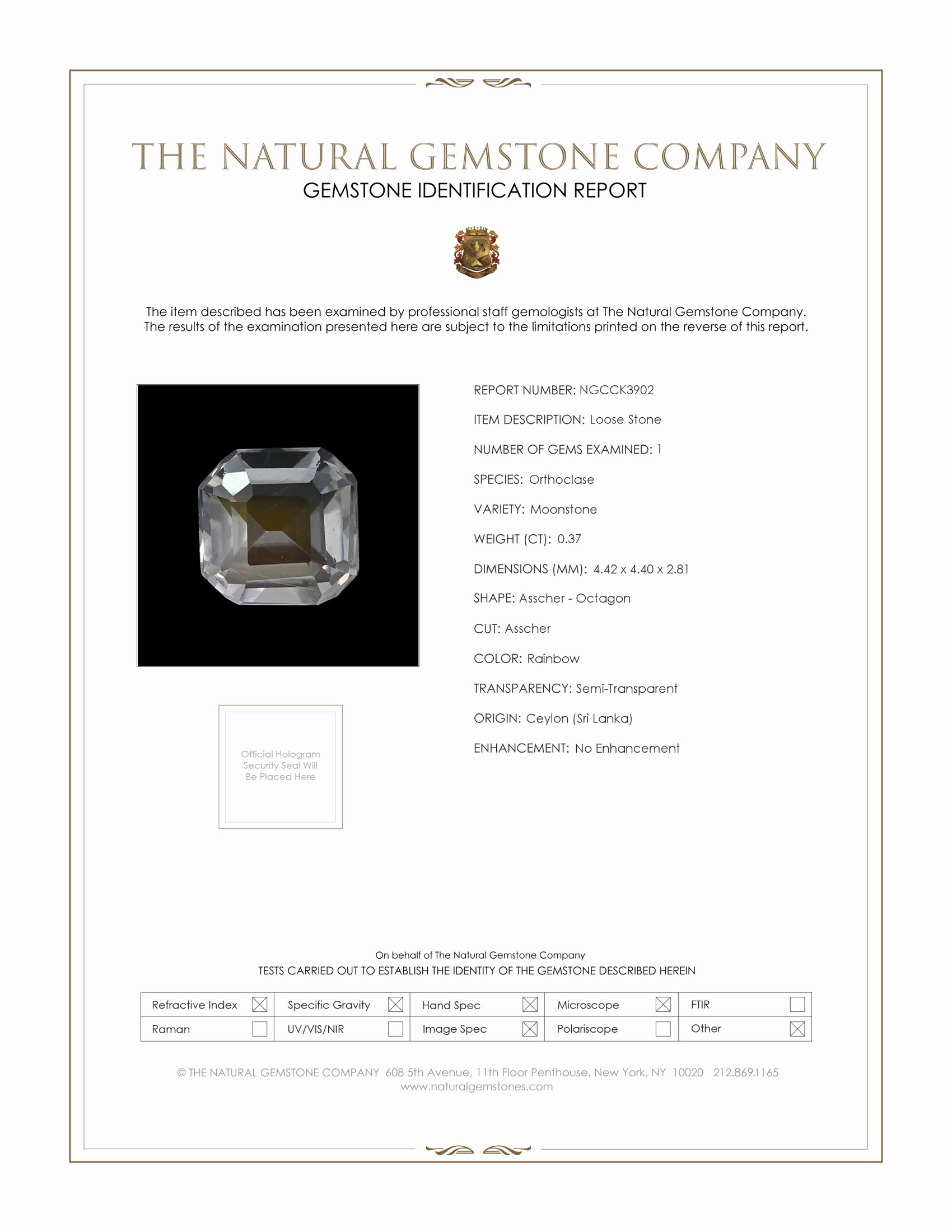0.37 Ct. Rainbow Moonstone from Ceylon (Sri Lanka)