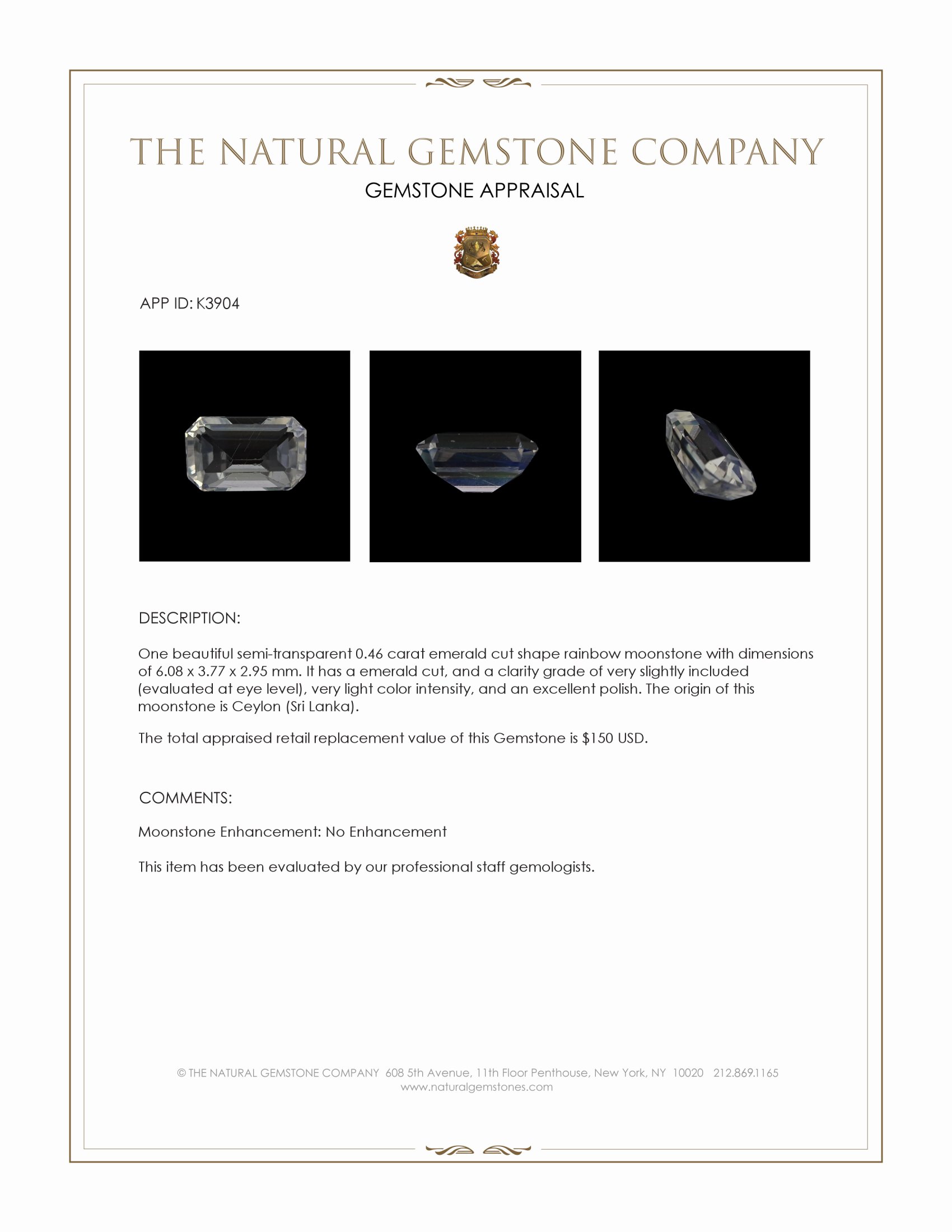 0.46 Ct. Moonstone from Ceylon (Sri Lanka)