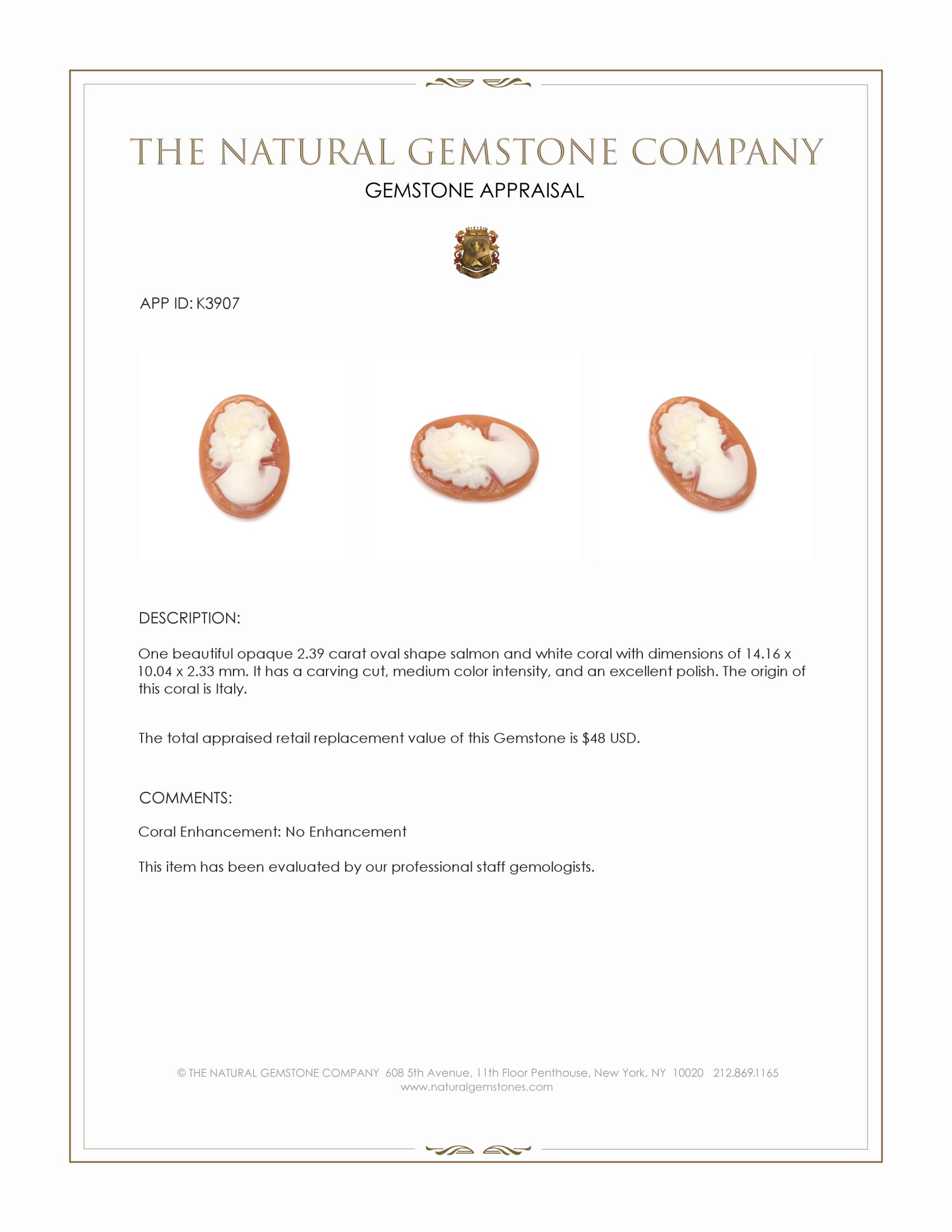 2.39 Ct. Coral from Italy