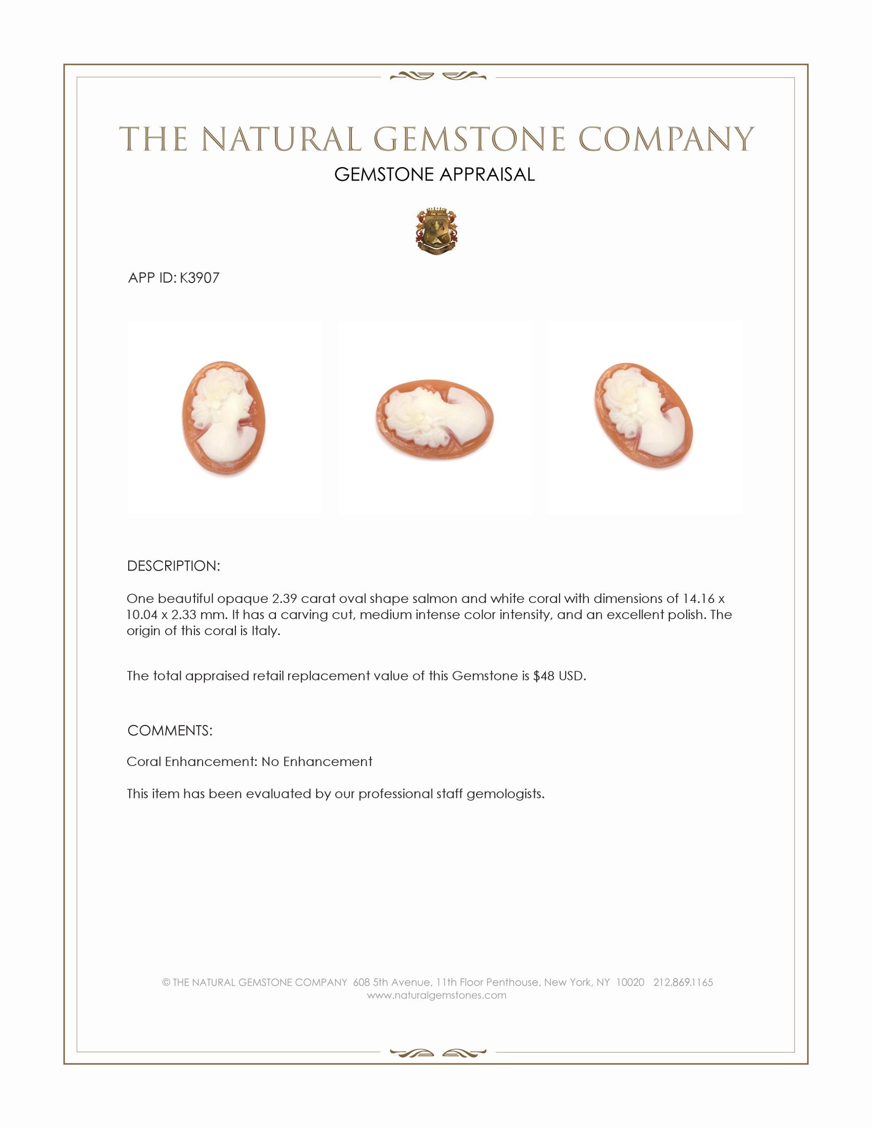 2.39 Ct. Coral from Italy