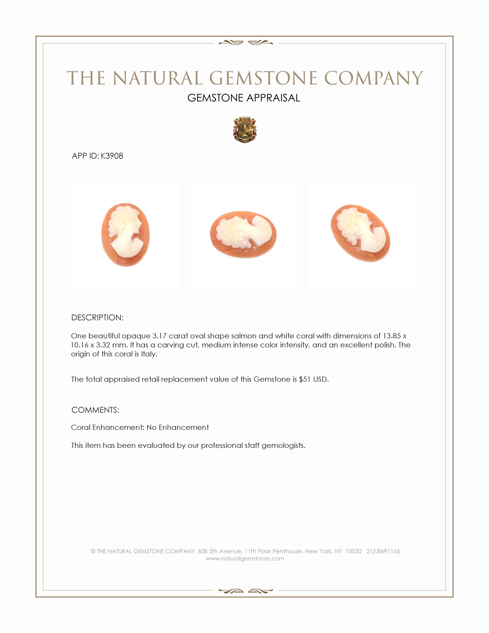 3.17 Ct. Coral from Italy