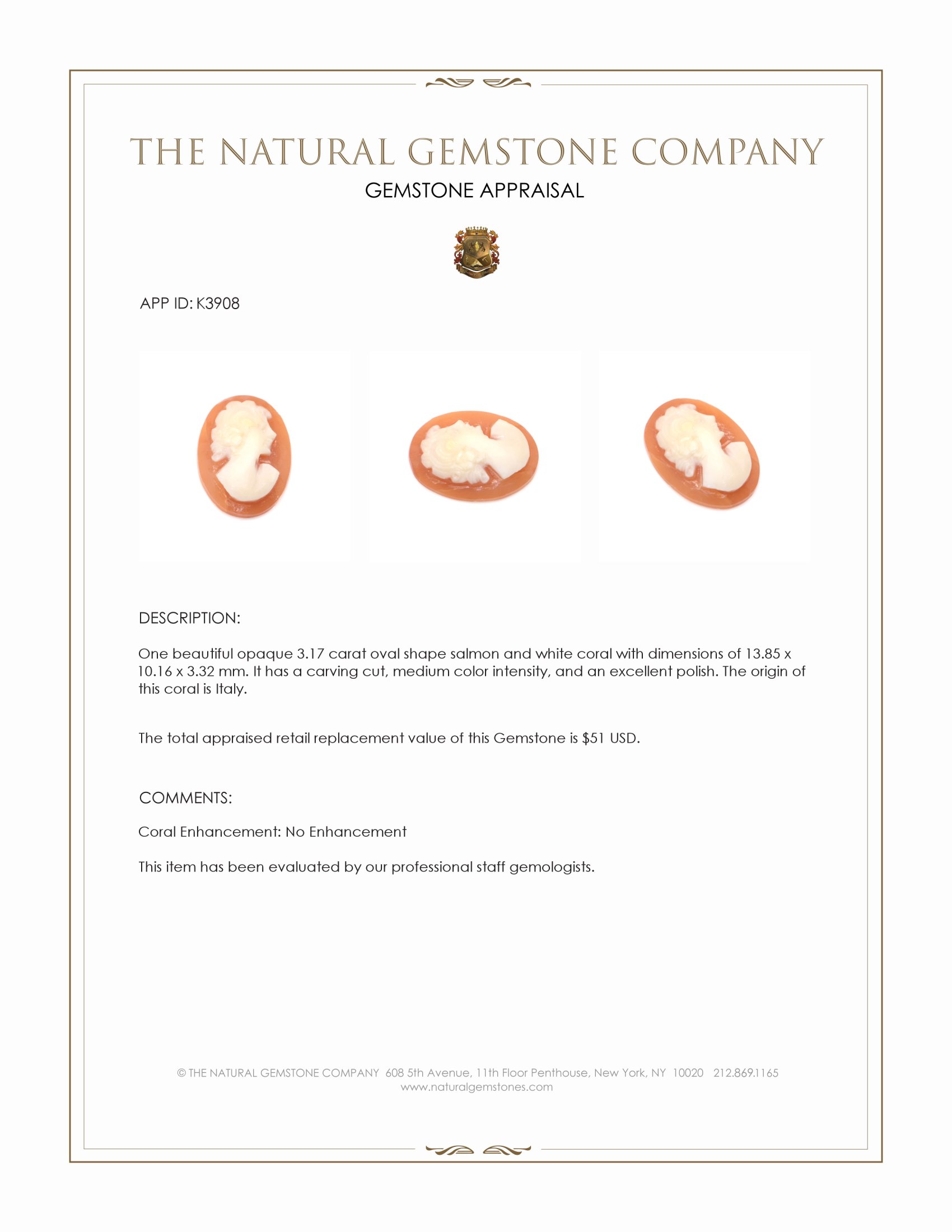 3.17 Ct. Coral from Italy