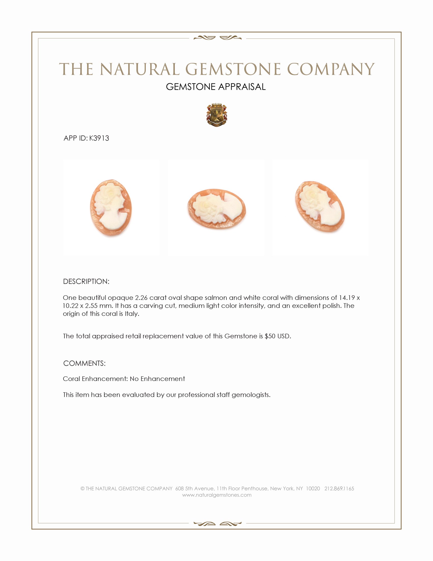 2.26 Ct. Coral from Italy