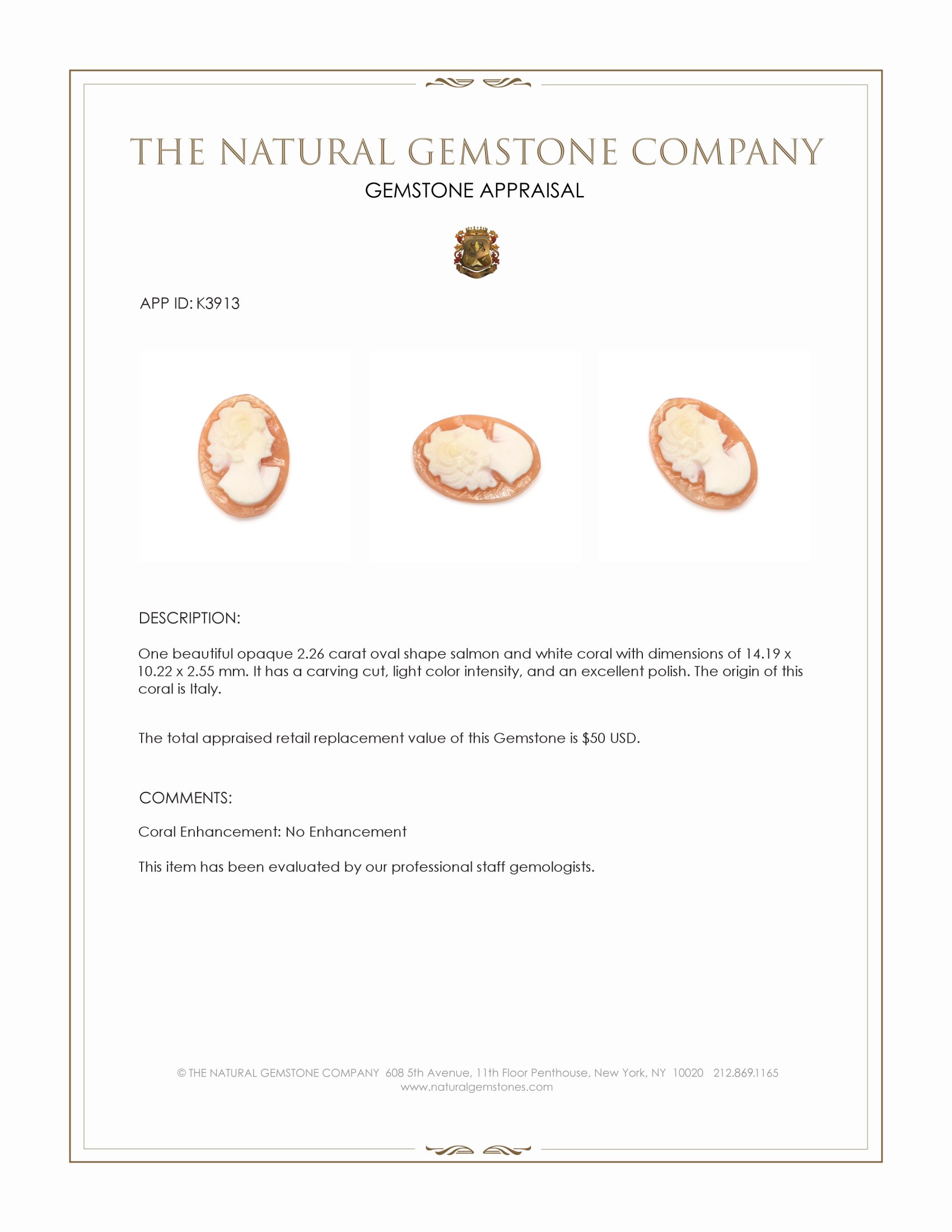 2.26 Ct. Coral from Italy