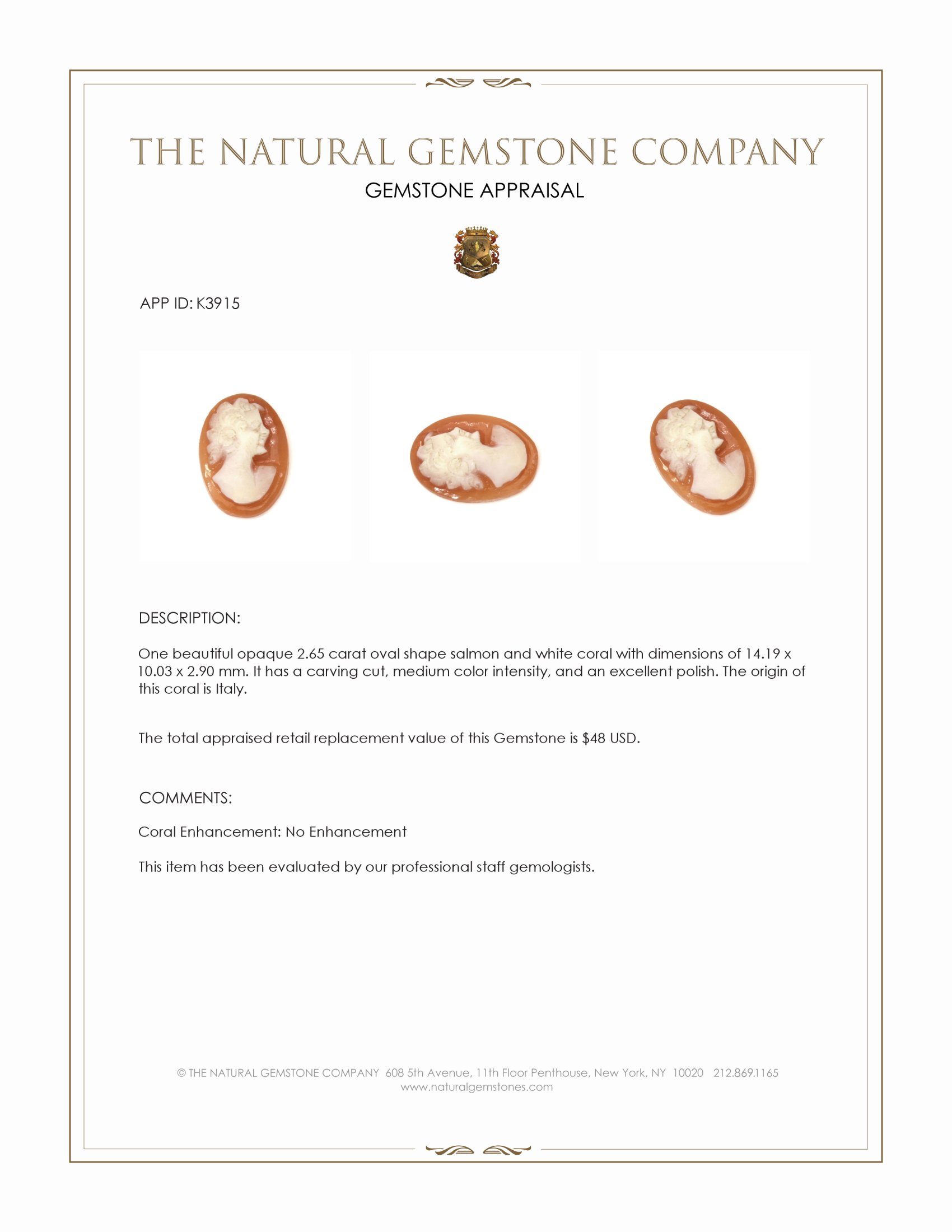 2.65 Ct. Coral from Italy