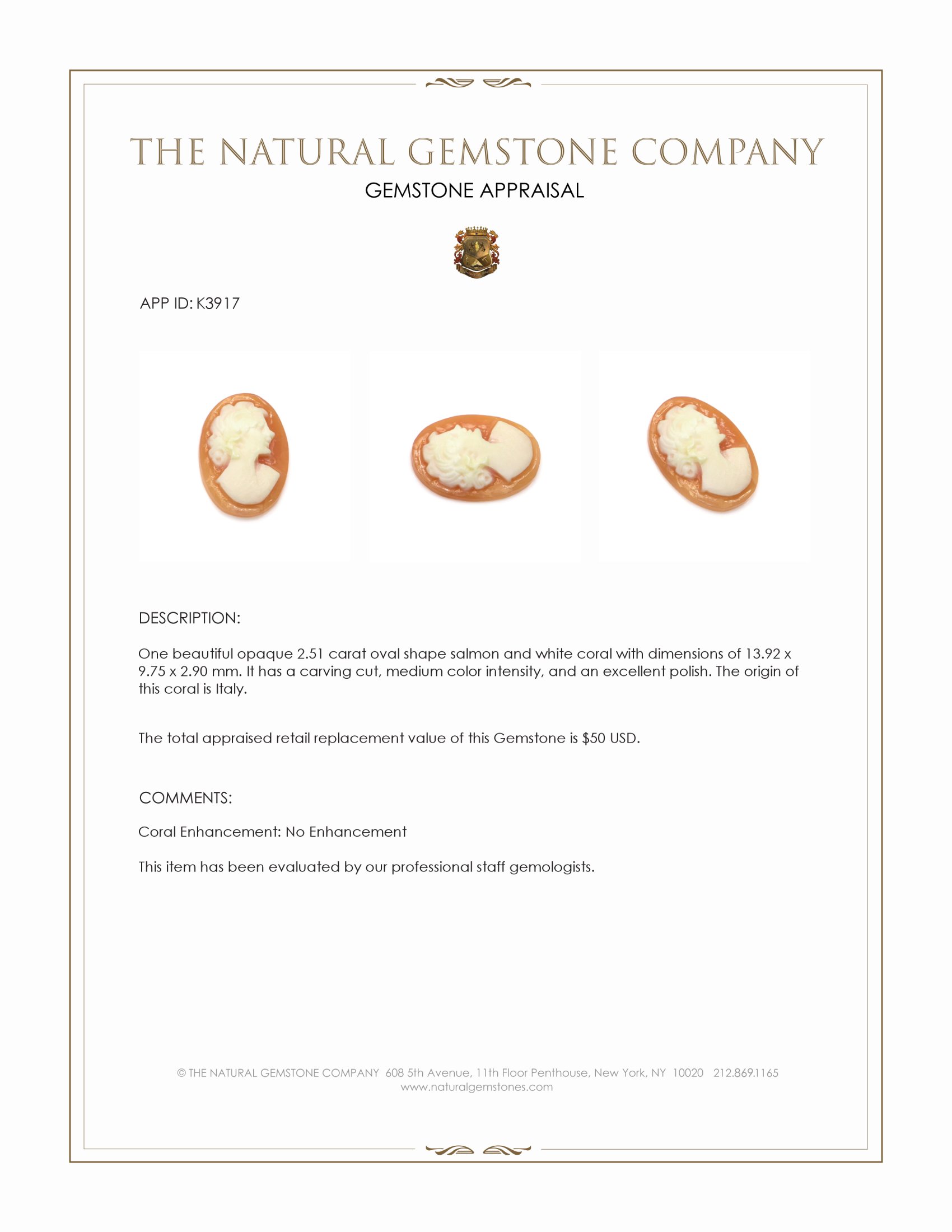 2.51 Ct. Coral from Italy